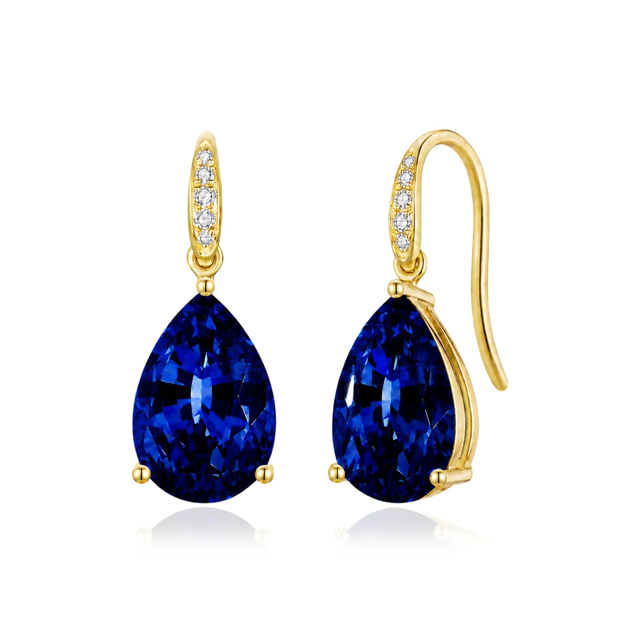 Radiant Pear 8.05ctw Lab-Grown Sapphire Diamond Drop Earrings in 14k yellow gold