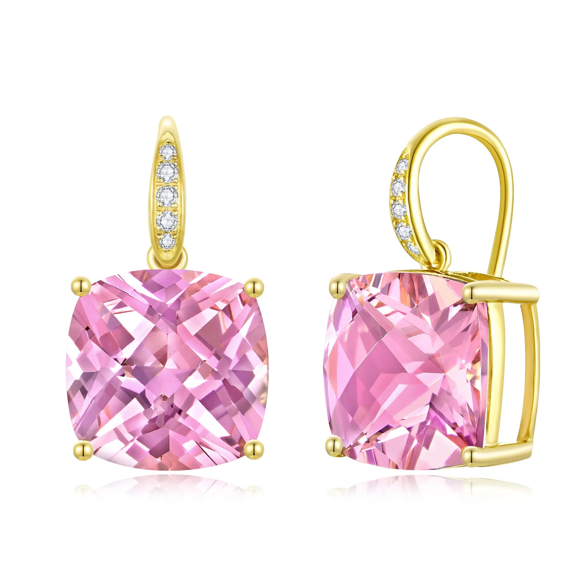 Kai 14k gold Radiant Cushion 6.75ctw Lab-Grown Morganite & Diamond Drop Earrings