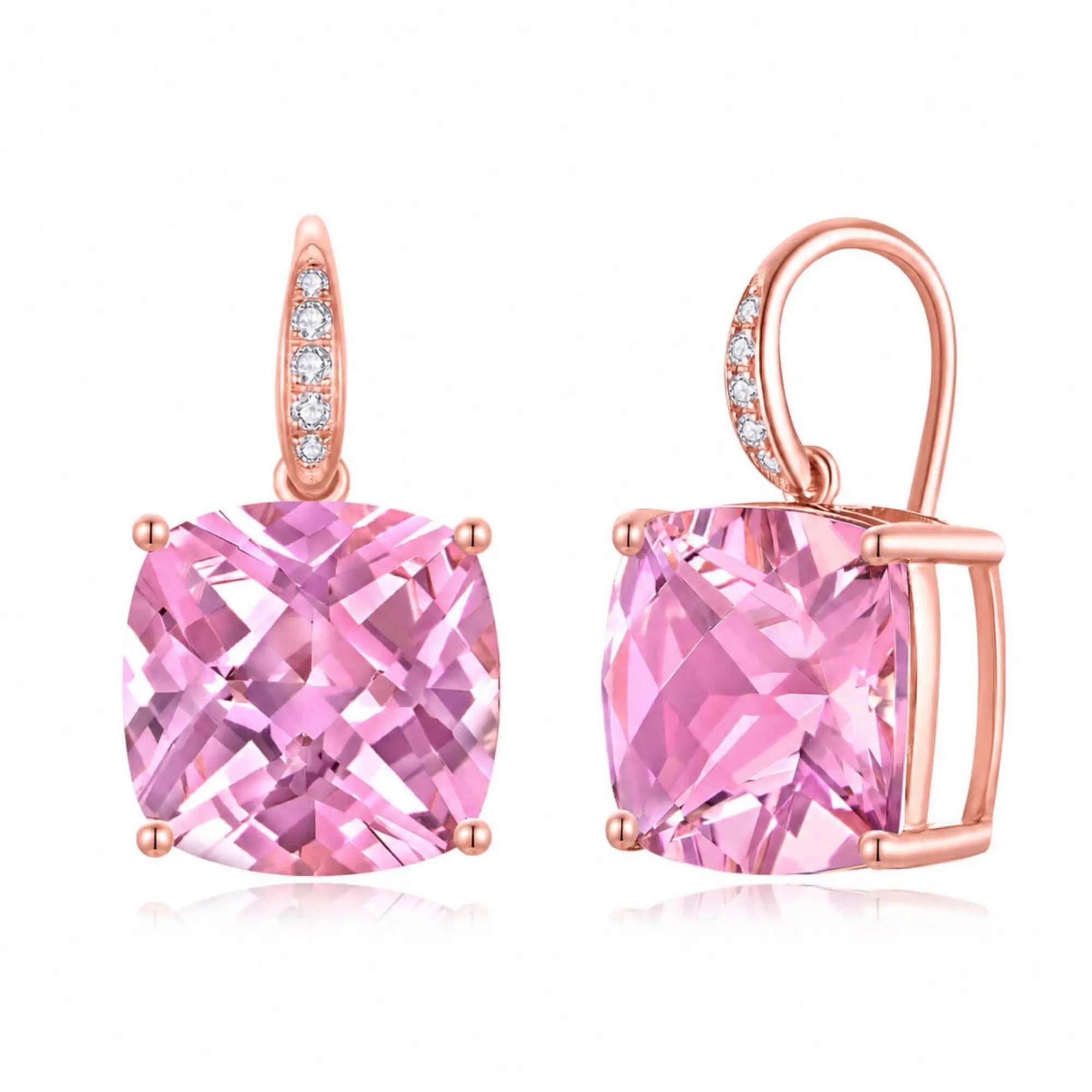 Kai 14k gold Radiant Cushion 7.65ctw Lab-Grown Morganite & Diamond Drop Earrings in 14k rose gold