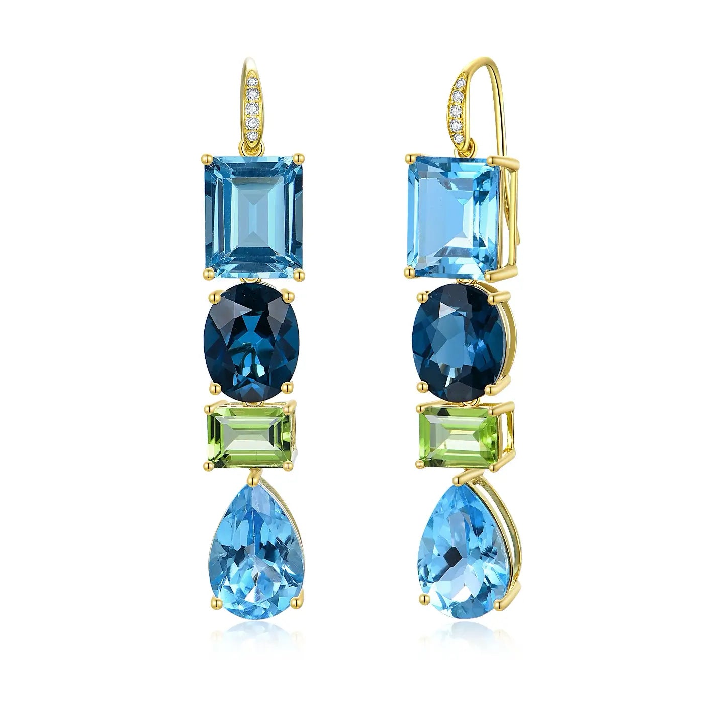 GemFusion Natural Topaz Peridot Diamond Convertible Drop Earrings in 14k yellow gold