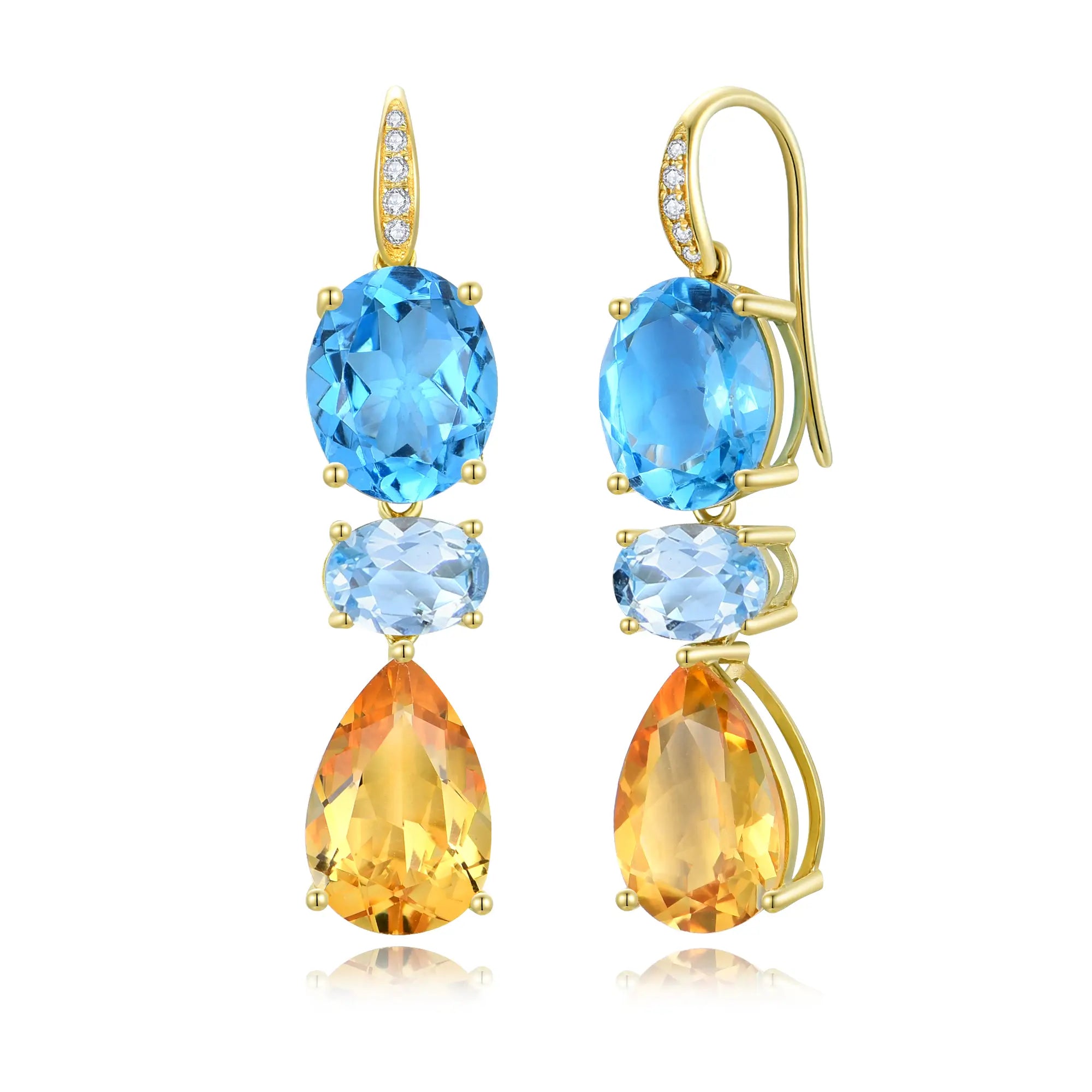 GemFusion Natural Topaz Aquamarine Citrine Diamond Drop Earrings 14k gold