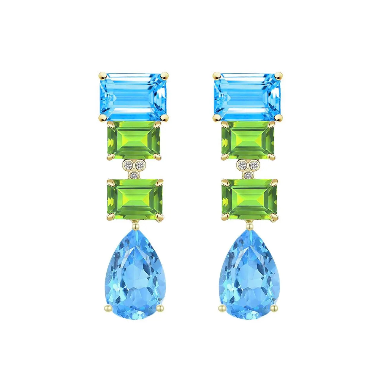 GemFusion Natural blue Topaz Peridot Diamond Convertible Drop Earrings 14k yellow gold 