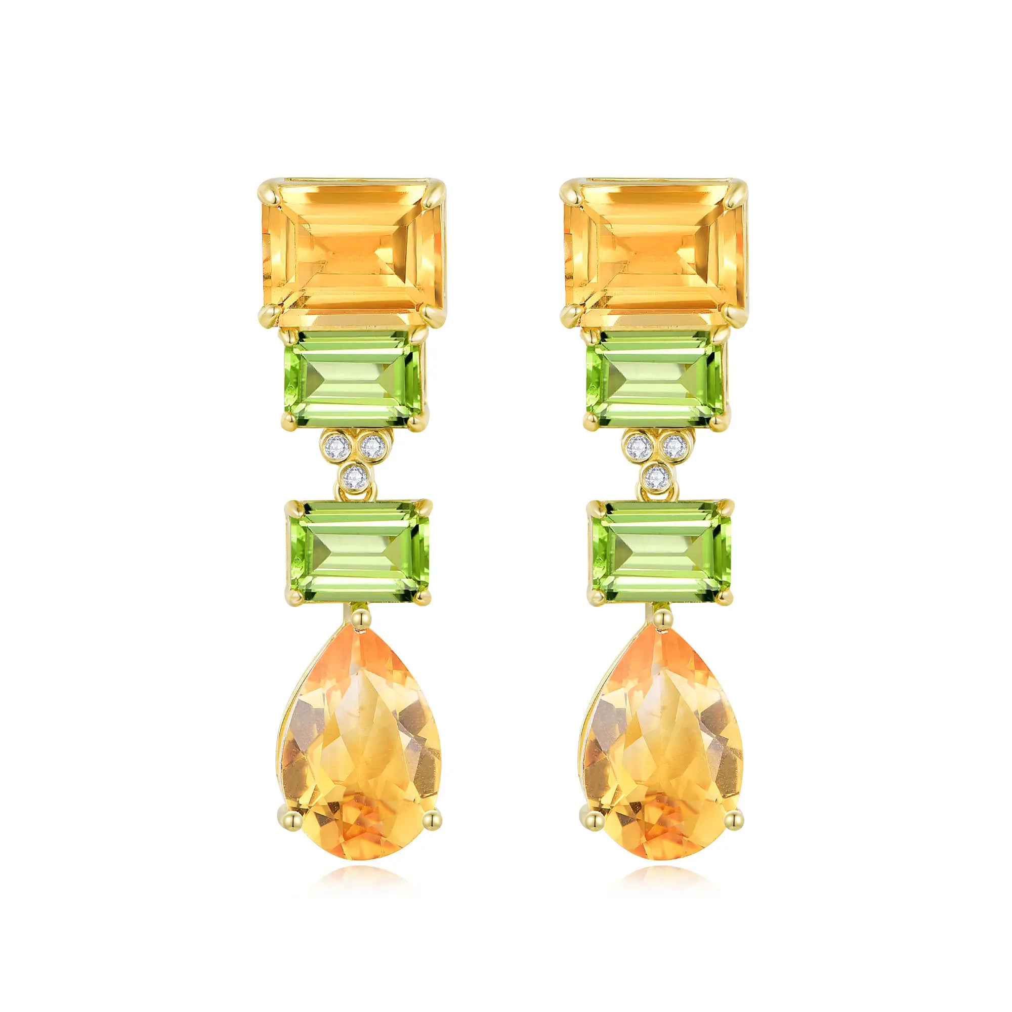 GemFusion Natural Citrine Peridot Diamond Convertible Drop Earrings 14k Yellow Gold