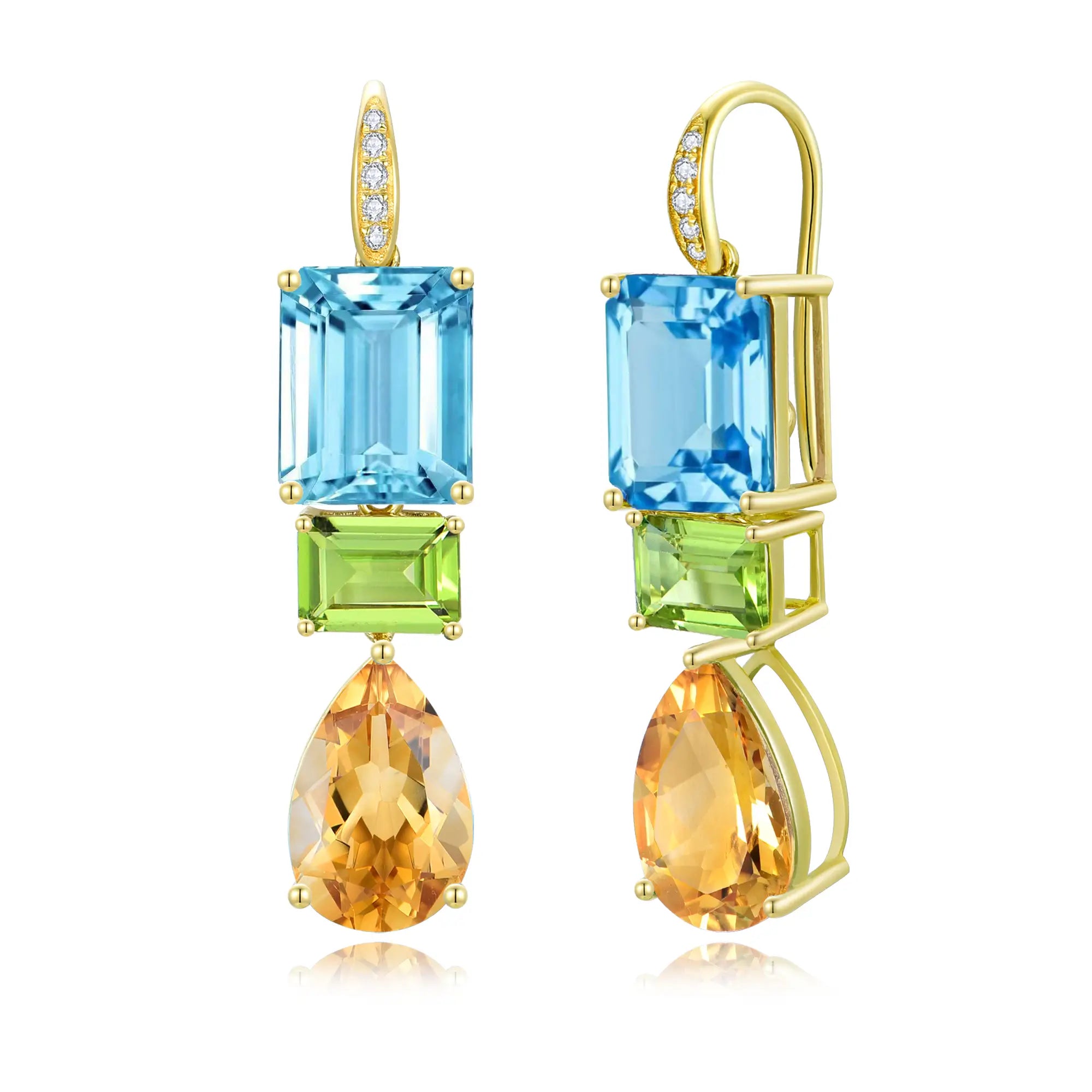 GemFusion Natural Topaz Peridot Cirtine Diamond Convertible Drop Earrings 14k yellow gold