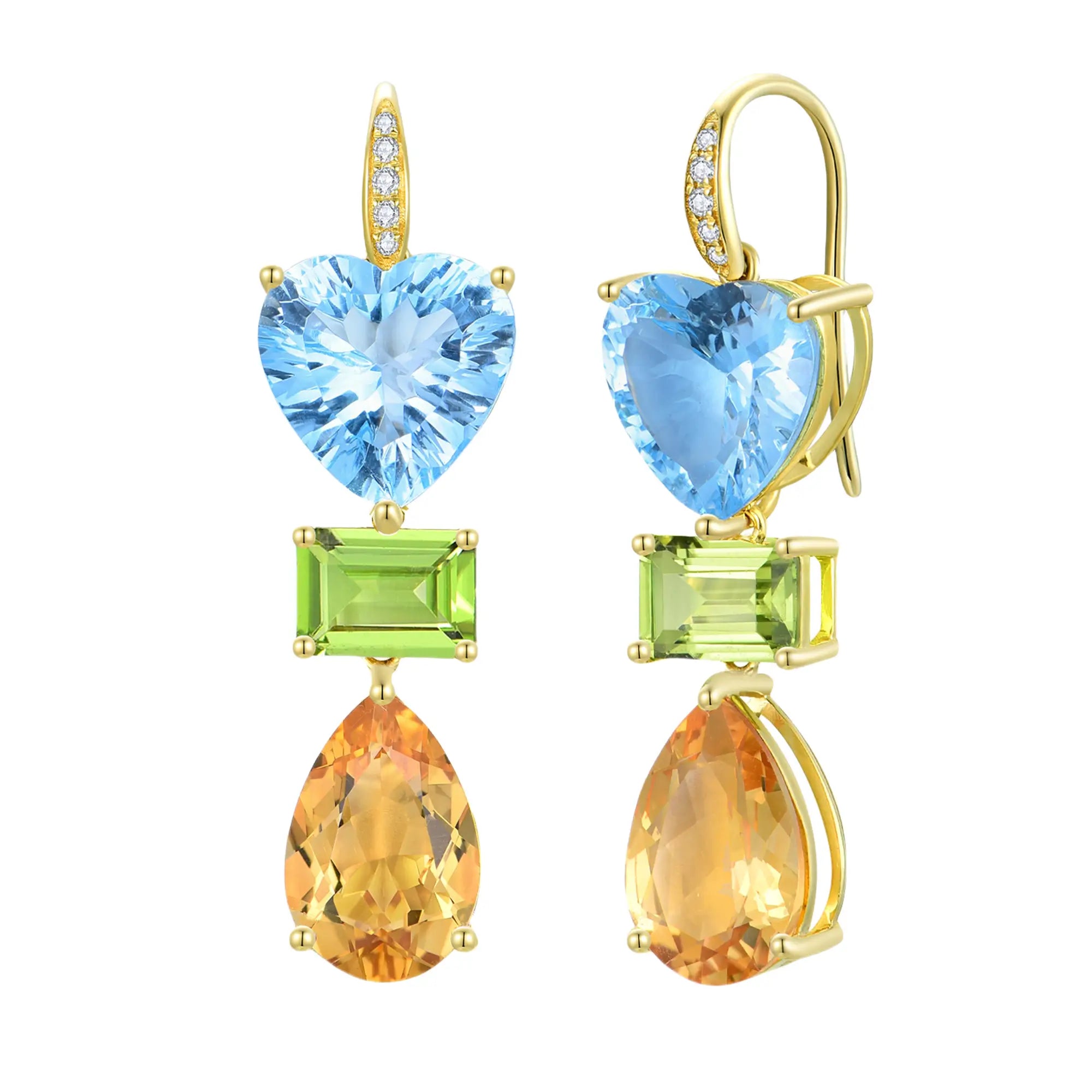 GemFusion Natural Topaz Peridot Citrine Diamond Convertible Drop Earrings 14k yellow gold