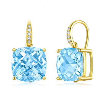 Radiant Cushion Topaz Diamond Drop Earrings in 14k yellow gold