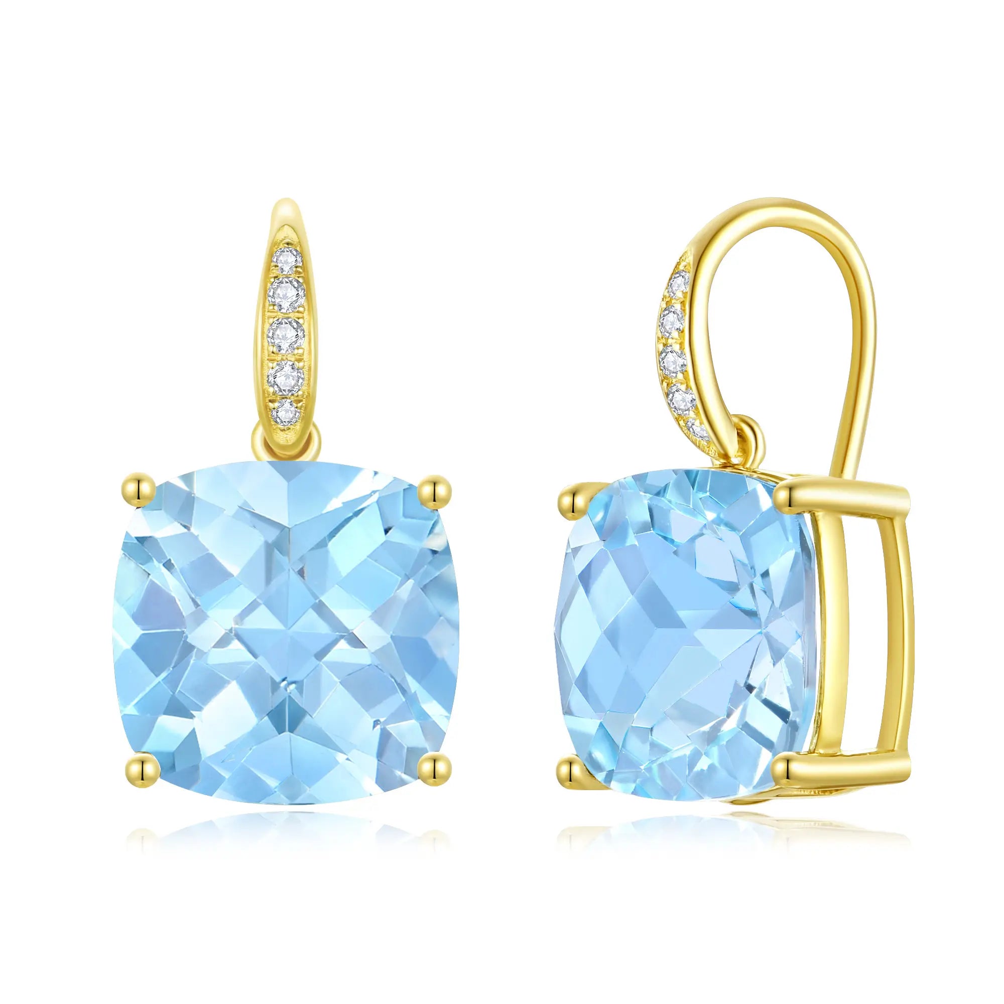 14k gold Radiant Cushion Natural 9.65ctw Topaz Diamond Drop Earrings