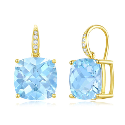 14k gold Radiant Cushion Natural 9.65ctw Topaz Diamond Drop Earrings