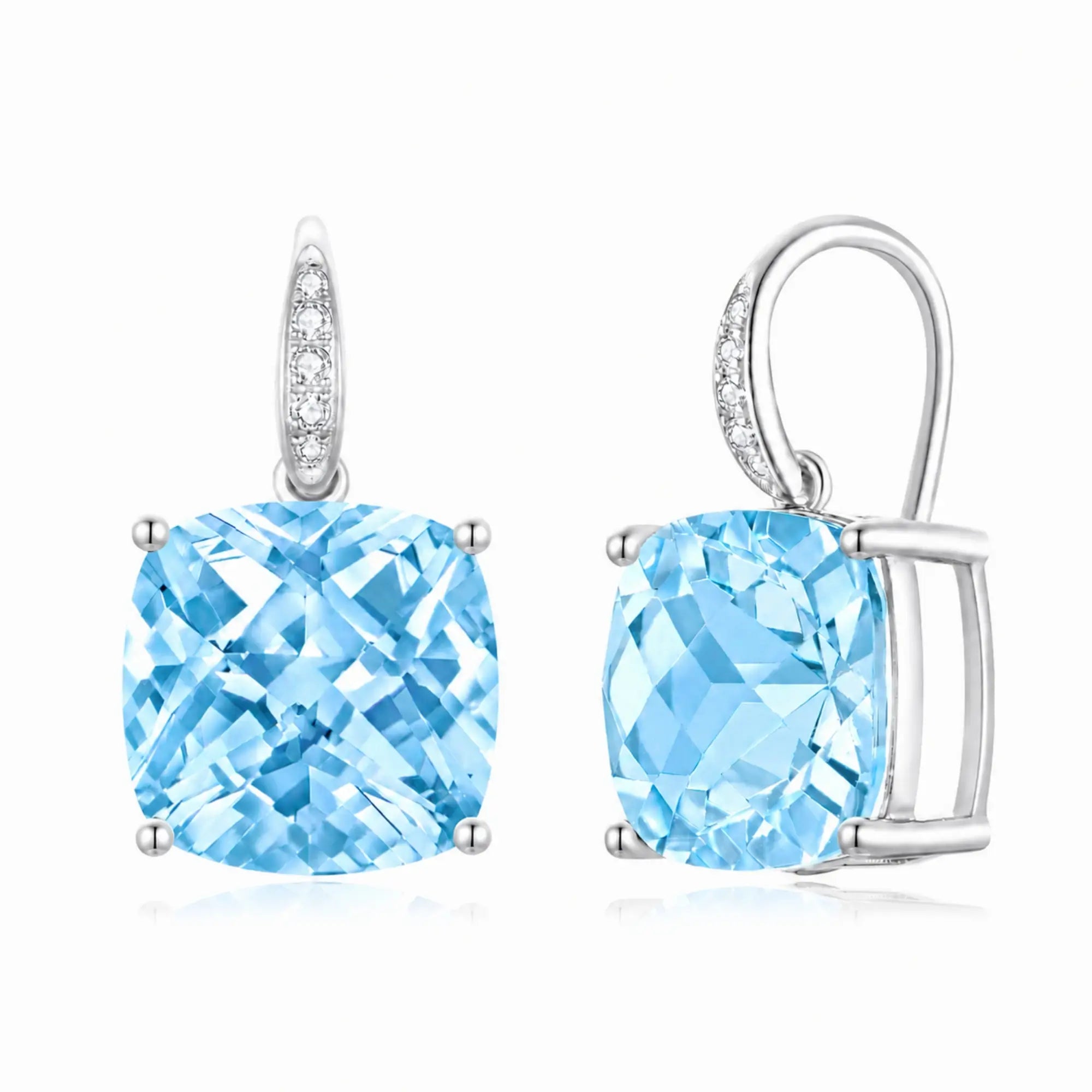 Radiant Cushion Topaz Diamond Drop Earrings in 14k white gold