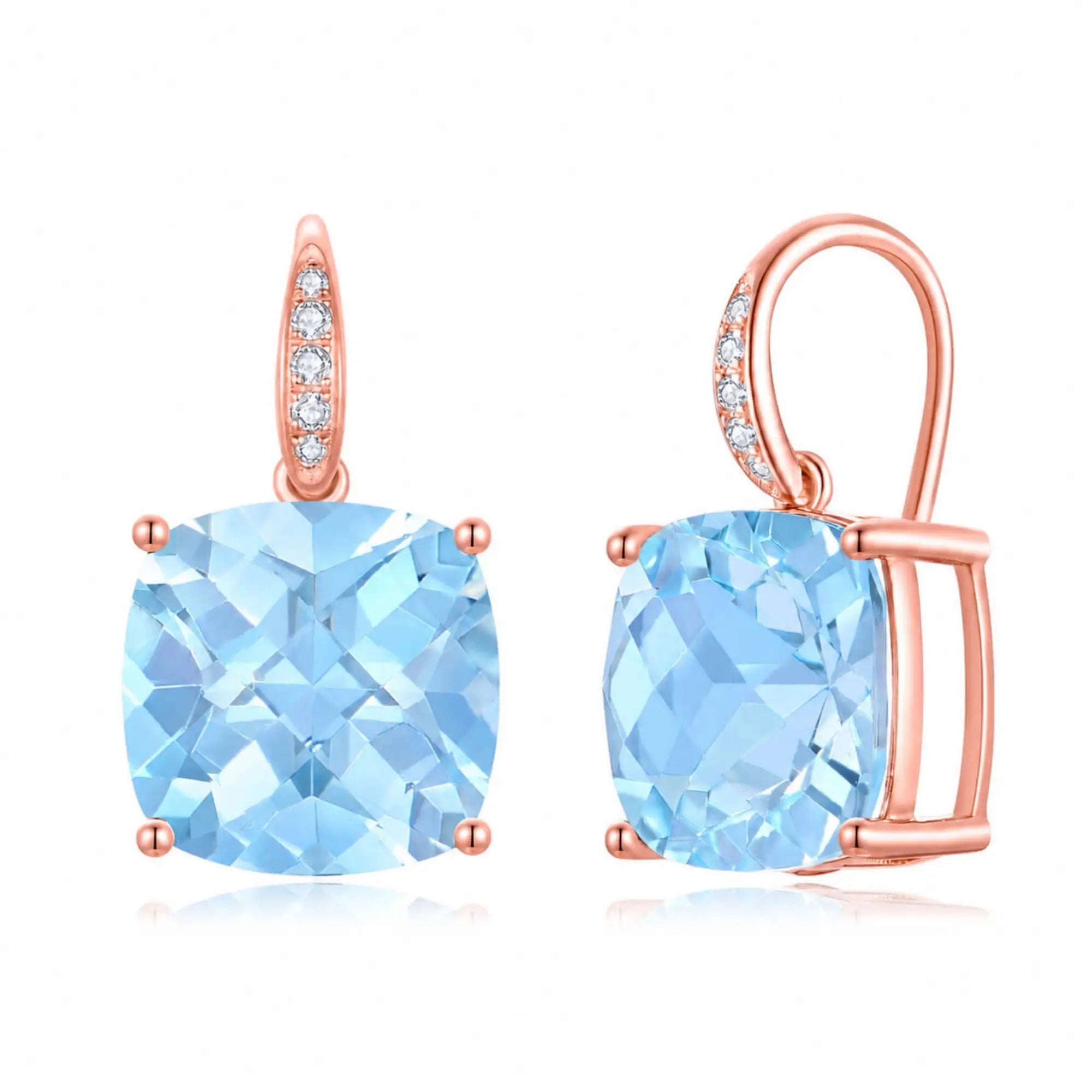 14k gold Radiant Cushion Natural 9.65ctw Topaz Diamond Drop Earrings in 14k rose gold