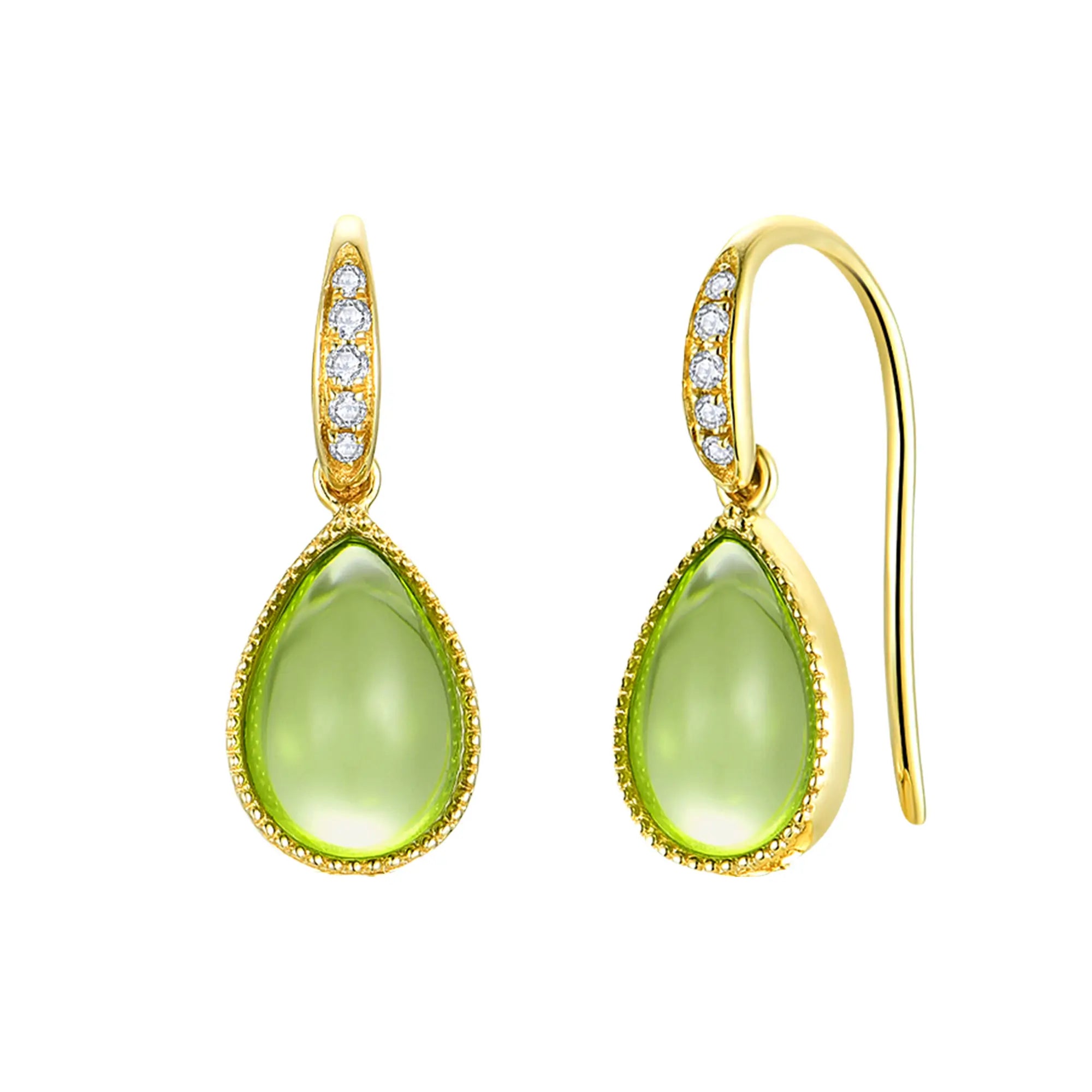 Aurora Pear Natural Peridot Diamond Drop Earrings 14k solid yellow gold