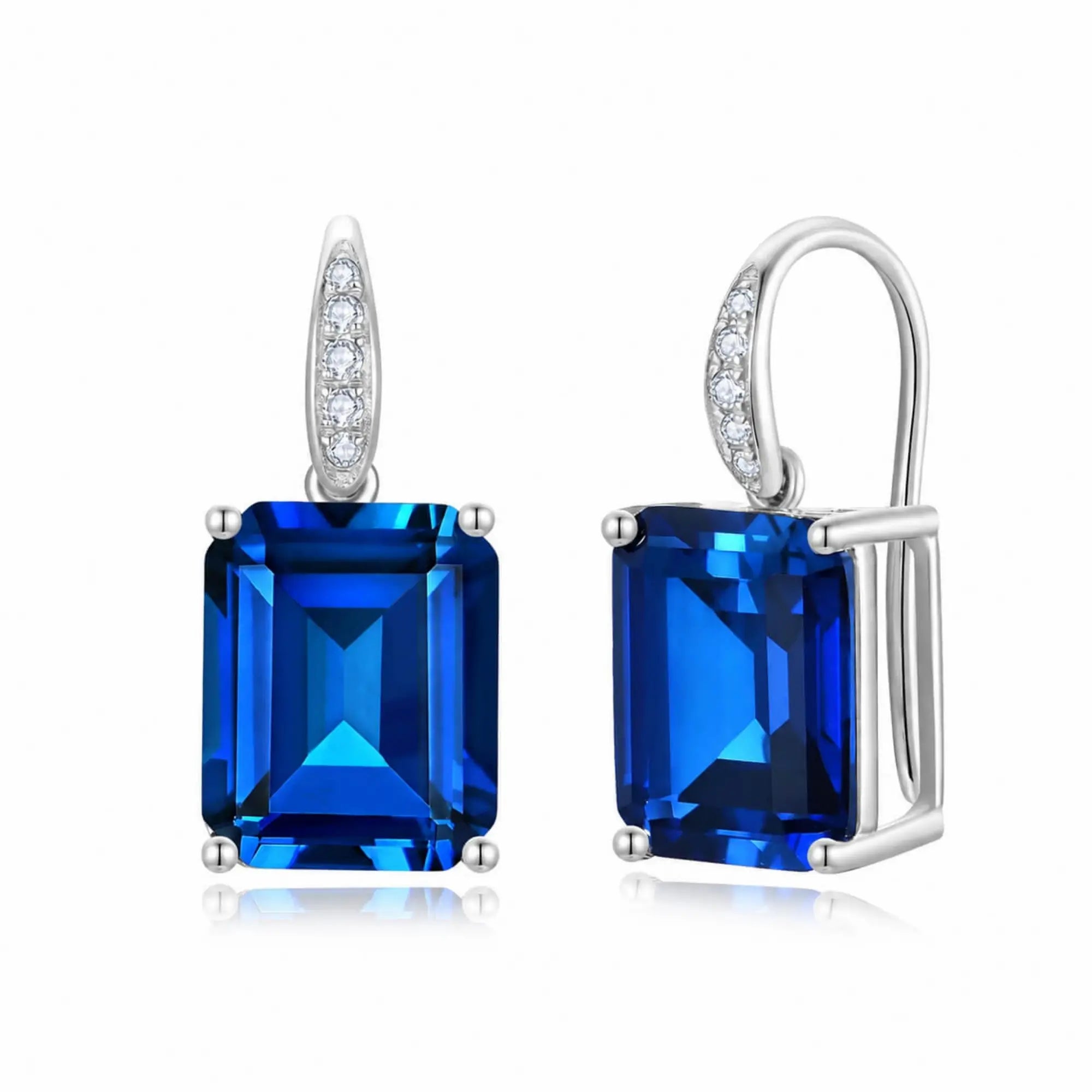 Radiant Emerald-Cut 8.25ctw Lab-Grown Sapphire Diamond Drop Earrings in 14k white gold 