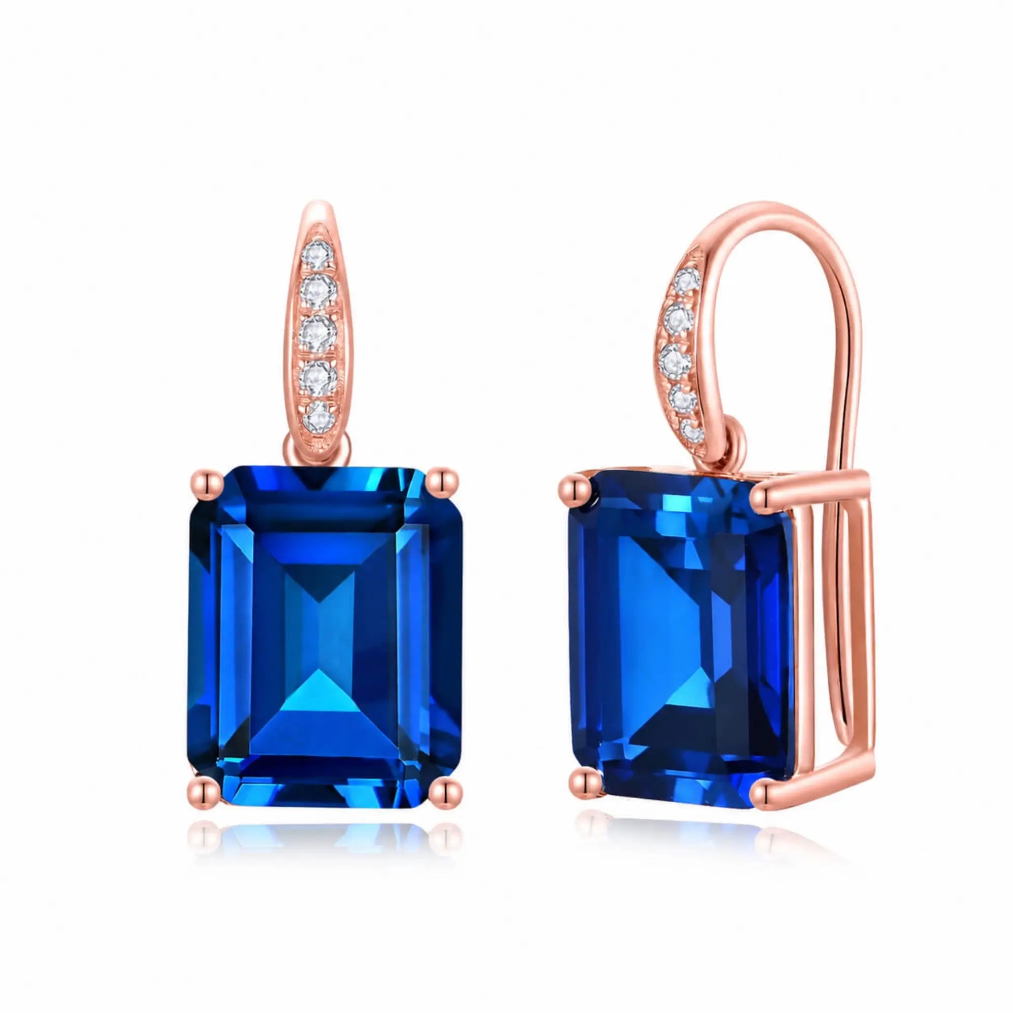 Radiant Emerald-Cut 8.25ctw Lab-Grown Sapphire Diamond Drop Earrings in 14k rose gold 