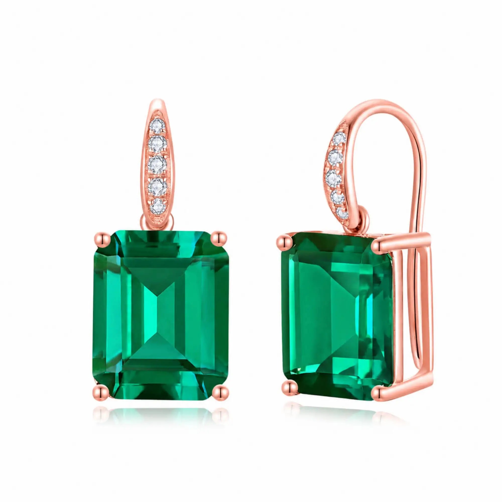 Radiant 6.85ctw Lab-Grown Emerald Diamond Drop Earrings in 14k rose gold