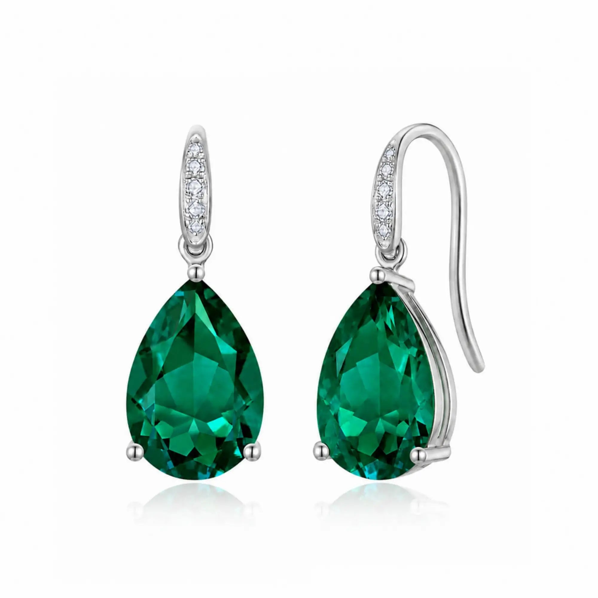 kai fine jewelry Radiant Pear Lab-Grown Emerald Diamond Drop Earrings in 14k white gold