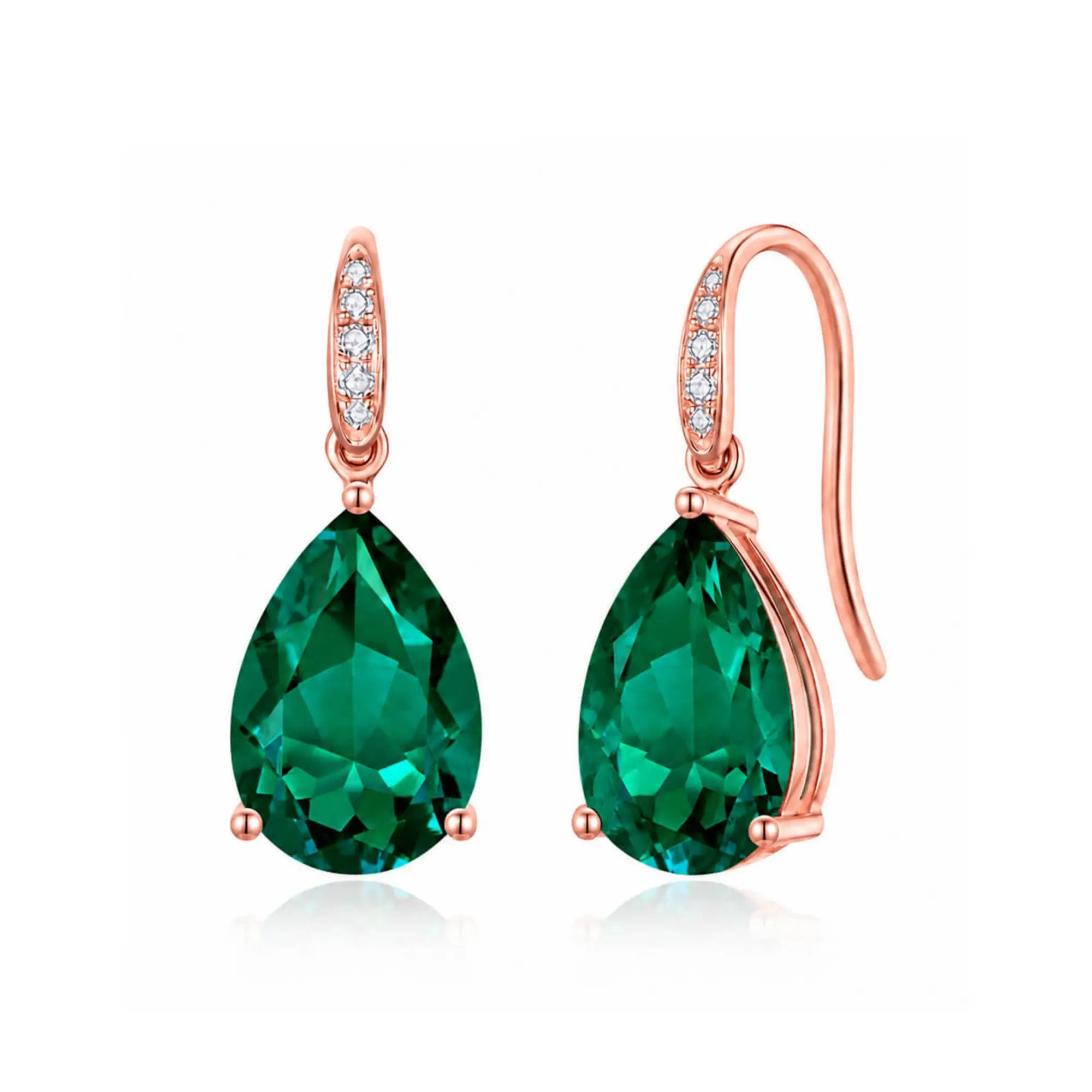 kai fine jewelry Radiant Pear Lab-Grown Emerald Diamond Drop Earrings in 14k rose gold