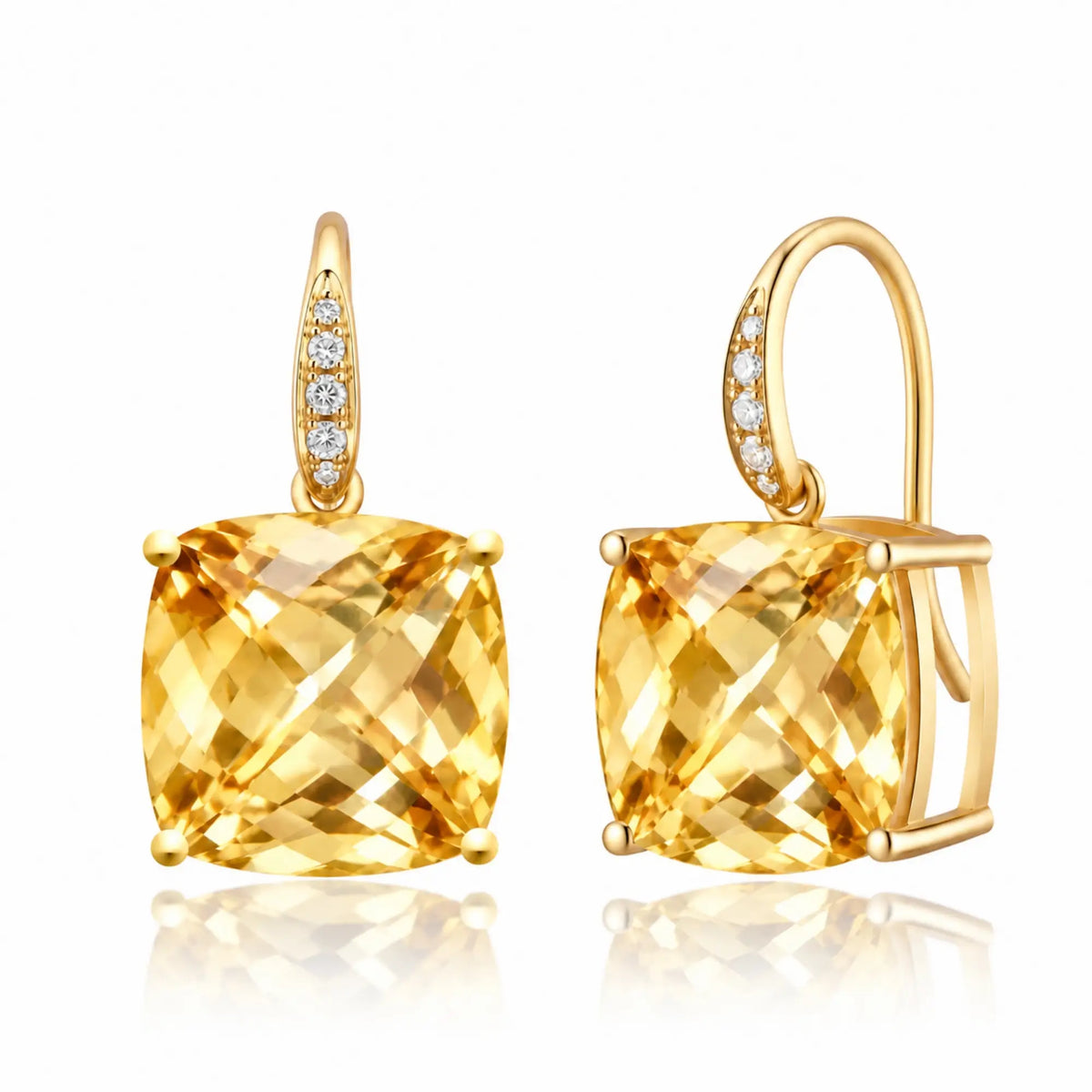14k yellow gold Radiant Cushion natural Citrine Diamond Drop Earrings