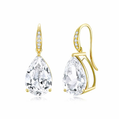 Radiant Pear 8.05ctw Lab-Grown Whit Sapphire Diamond Drop Earrings in 14k yellow gold