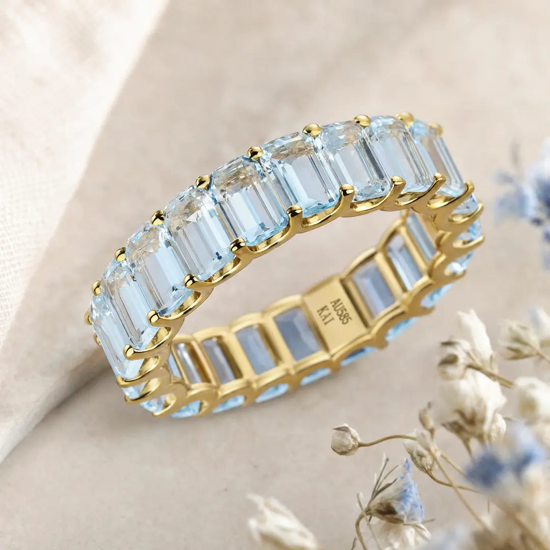 Nora 5 ctw Emerald-Cut Aquamarine Eternity Ring