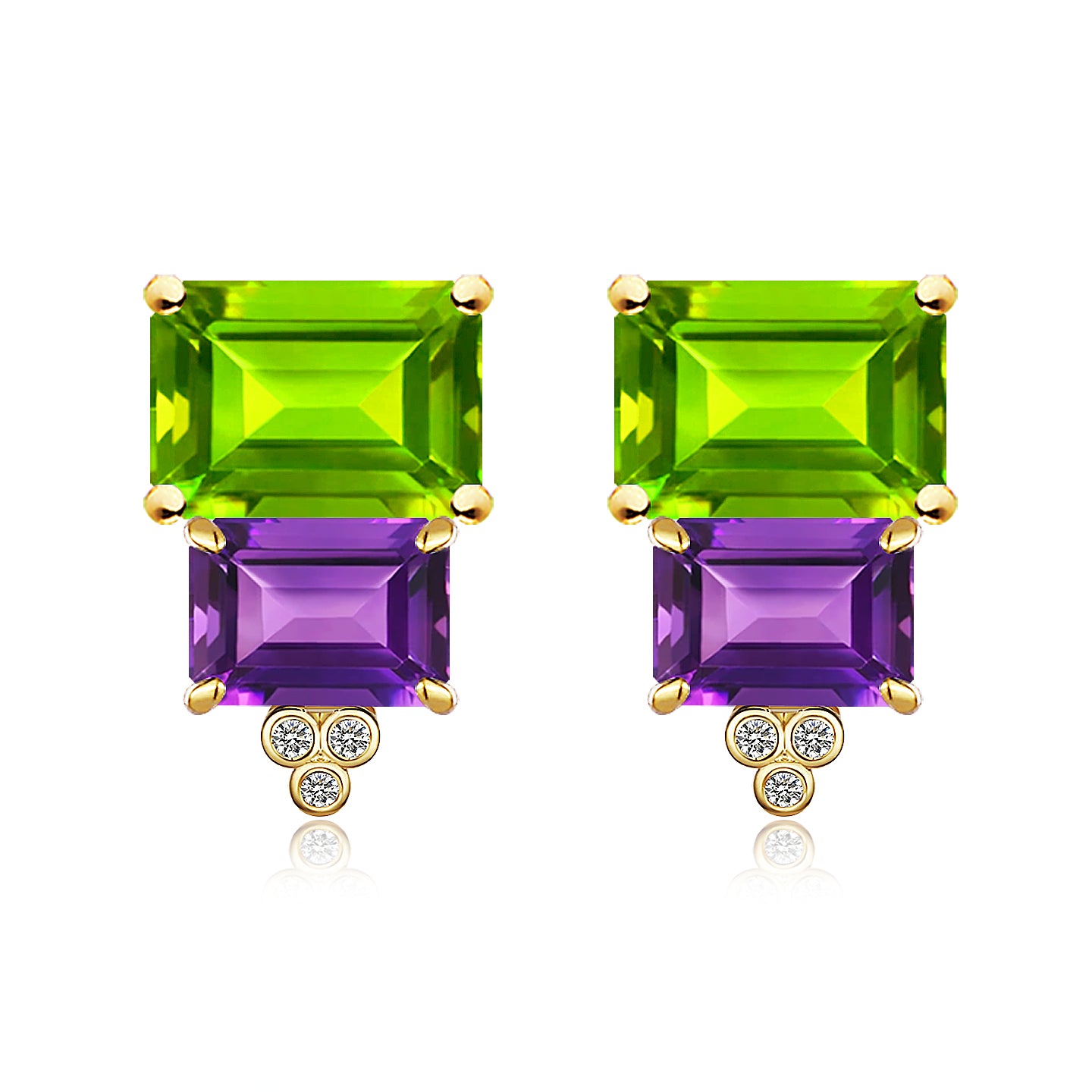 Fortune Peridot Amethyst Diamond Earrings