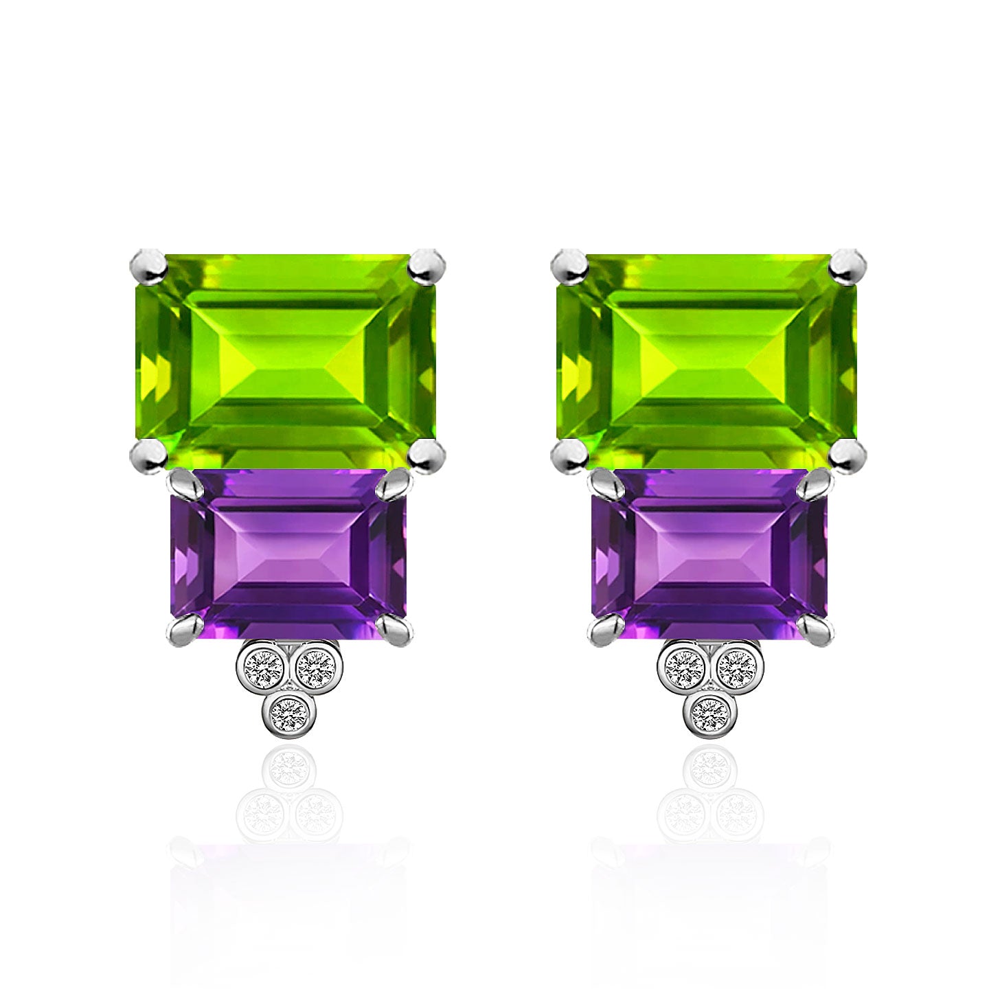 Fortune Peridot Amethyst Diamond Earrings