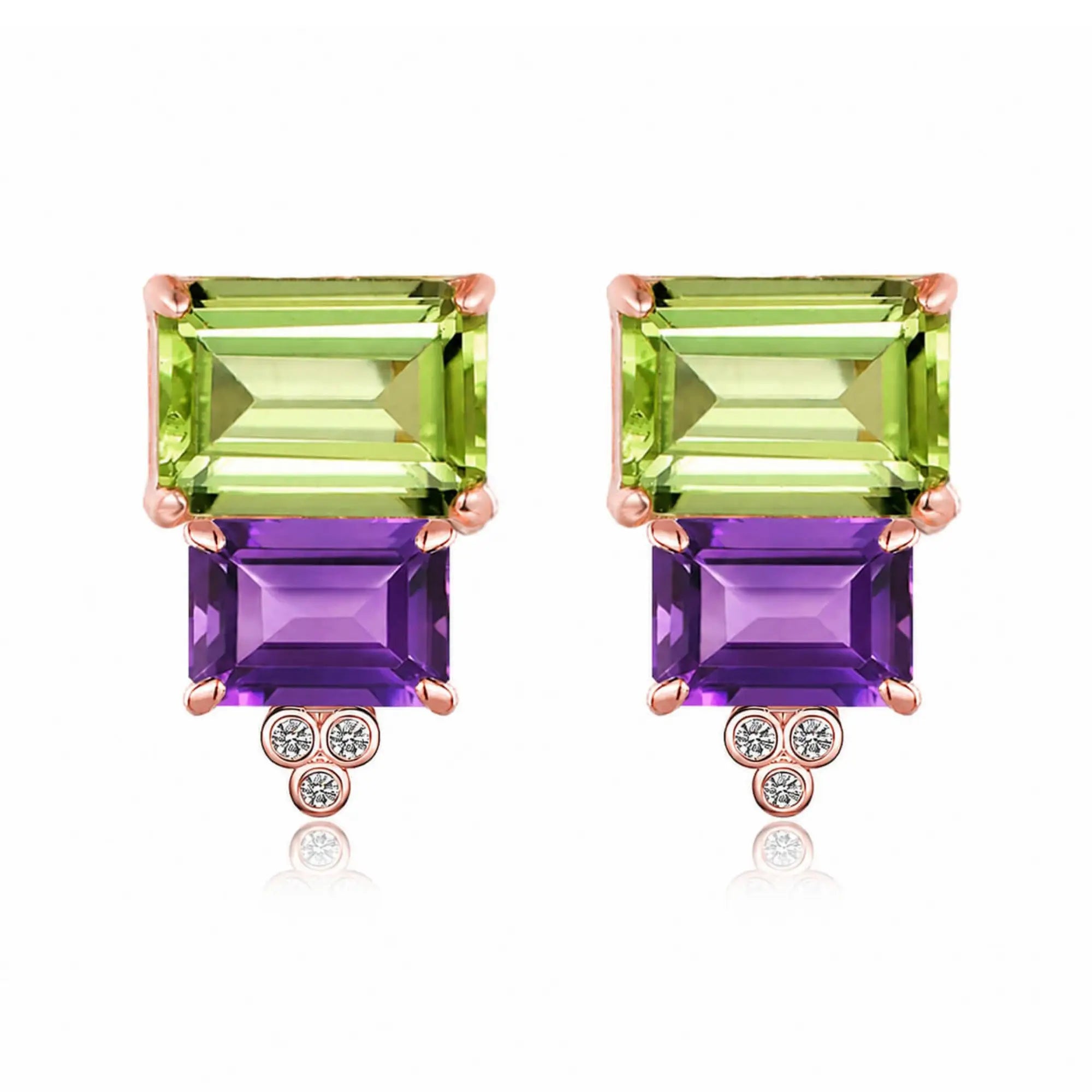 Fortune Peridot Amethyst Diamond Earrings