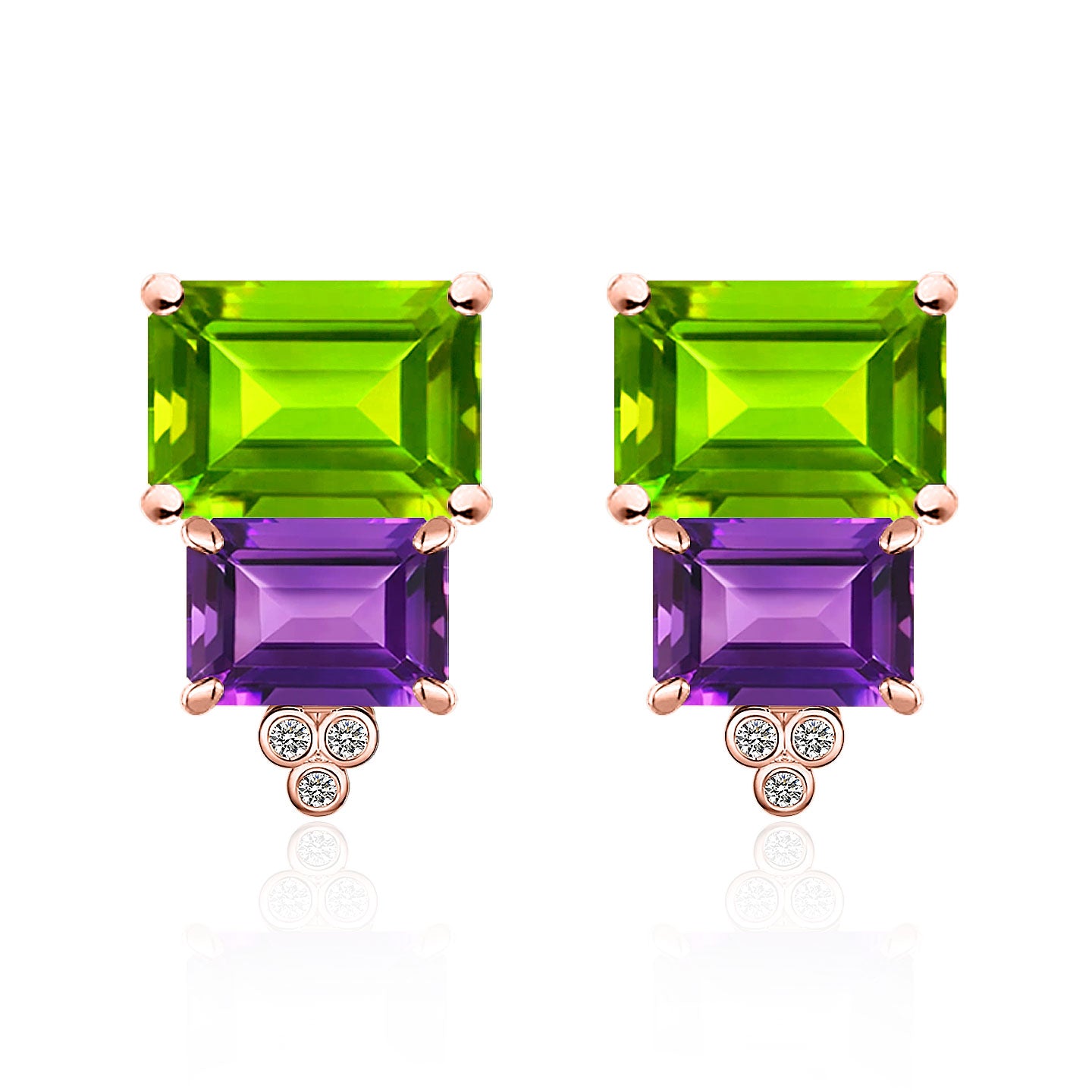 Fortune Peridot Amethyst Diamond Earrings