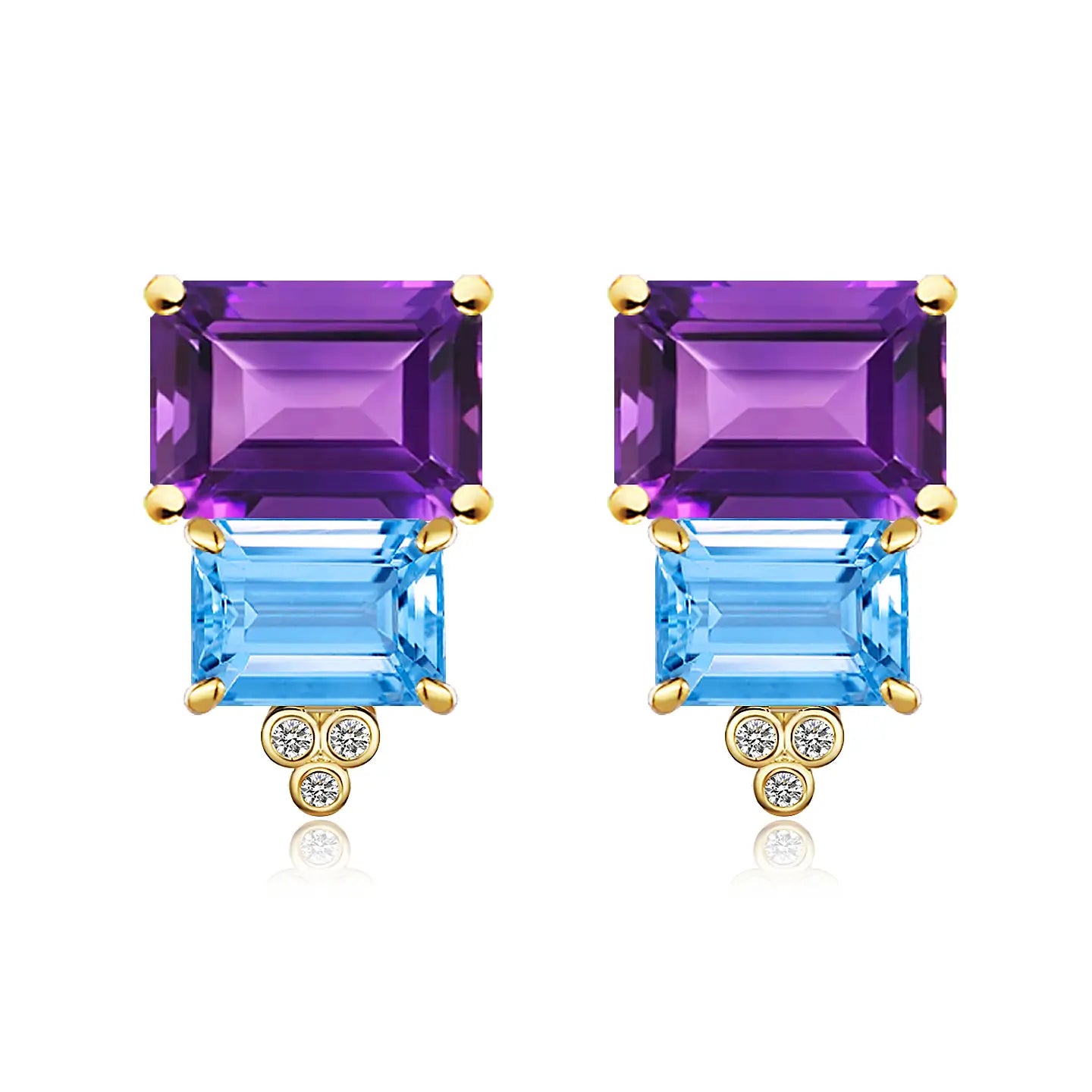 Fortune Natural Amethyst Topaz Peridot Citrine Diamond Earrings in 14k yellow gold