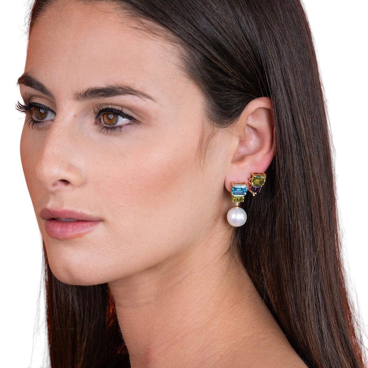 Fortune Peridot Amethyst Diamond Baroque Pearl Convertible Drop Earrings