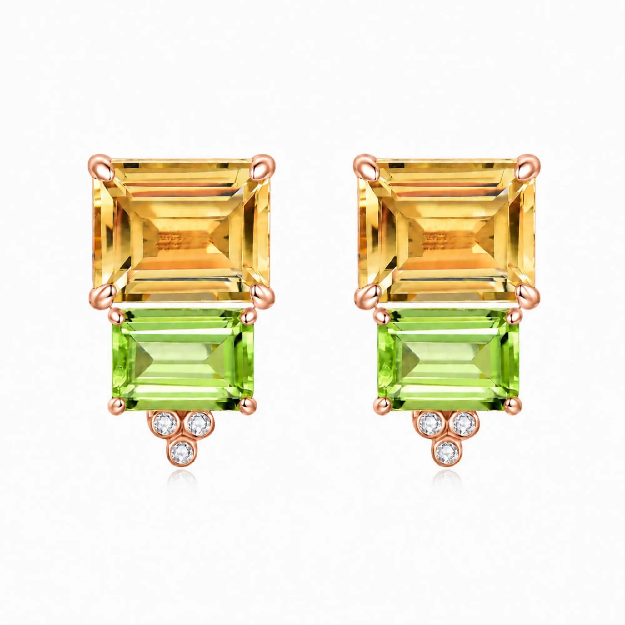 Natural Citrine Peridot Diamond Two Stones Earrings 14k rose gold 