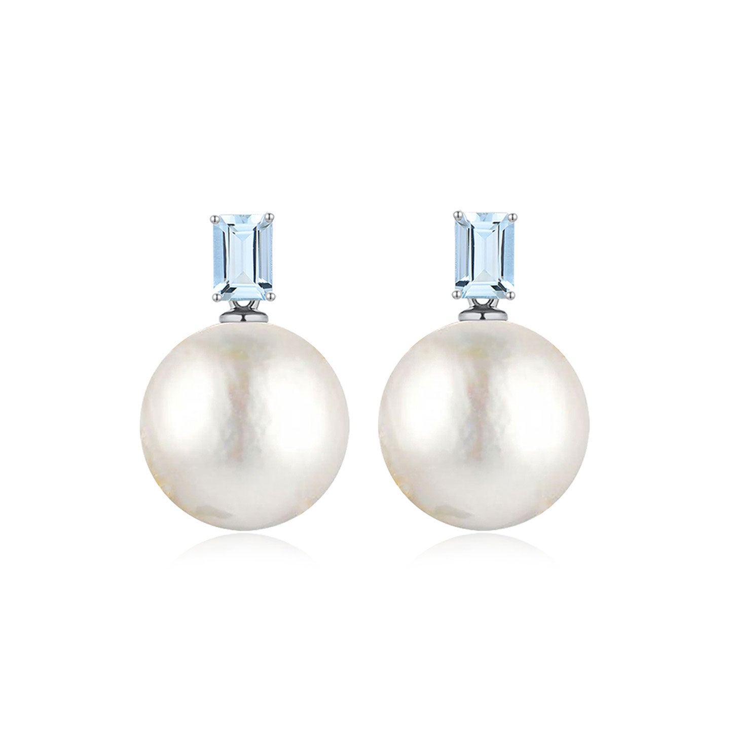 14k white gold sterling silver natural sky blue aquamarine and round pearl earrings 