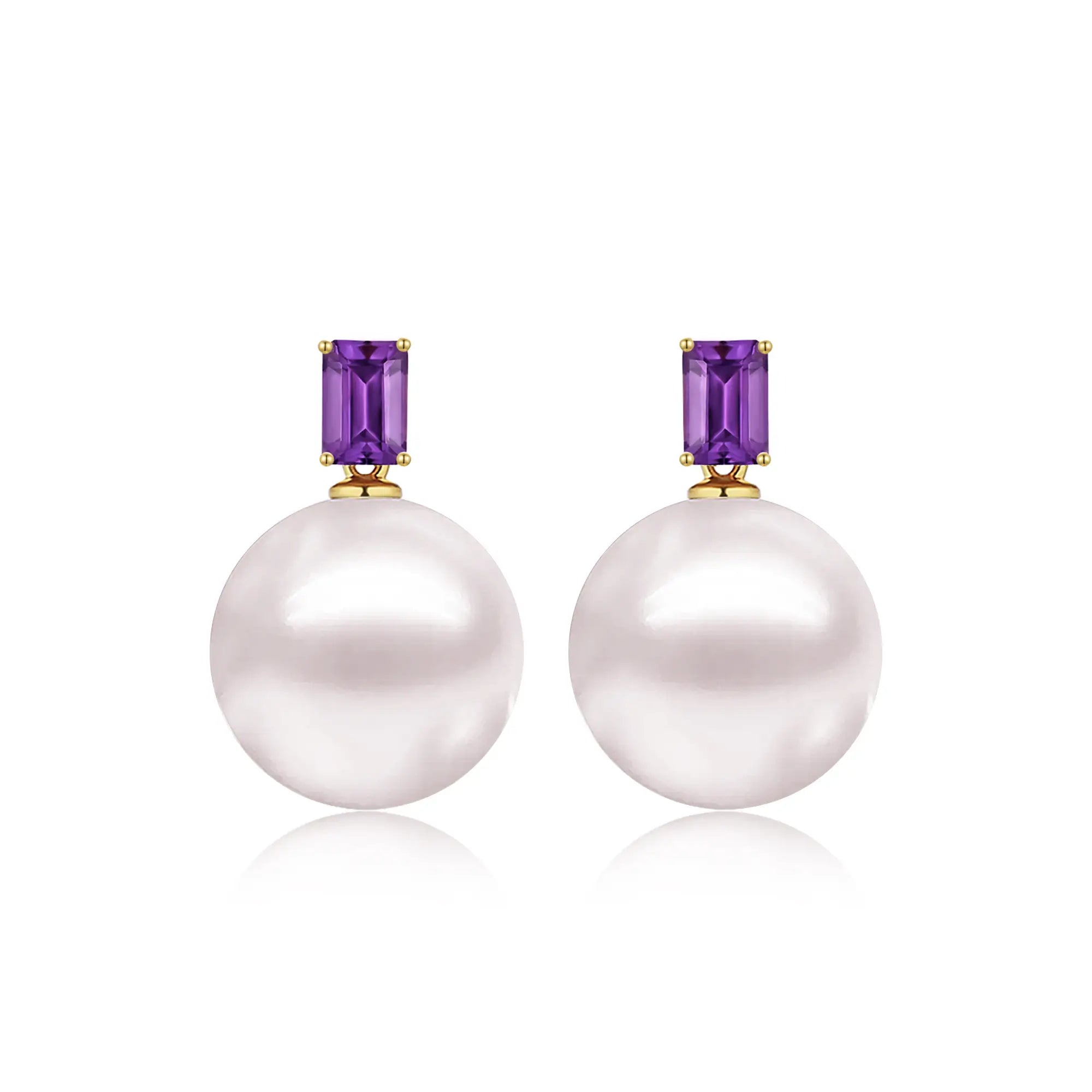 14k yellow gold Venus Natural Amethyst 12-13mm Cultured Pearl Convertible Drop Earrings