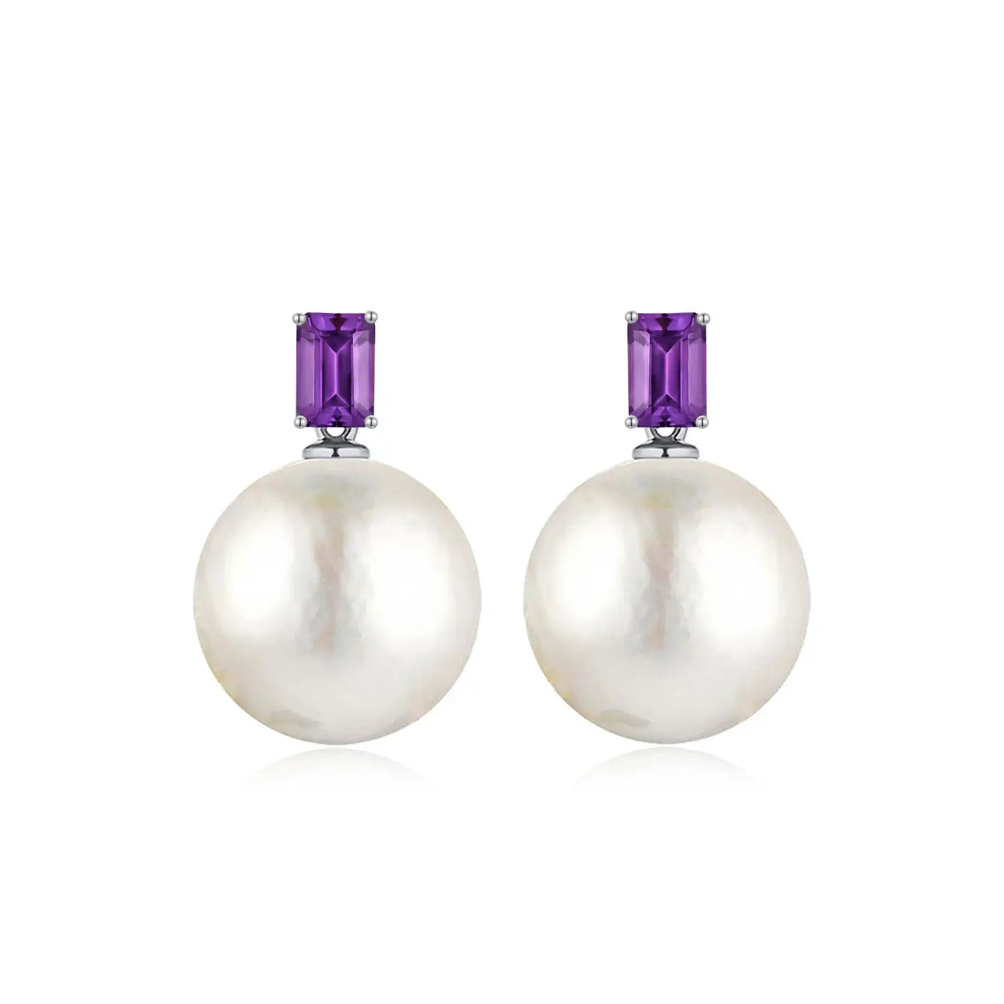 14k white gold or sterking silver natural amethyst round baroque pearl convertible drop earrings