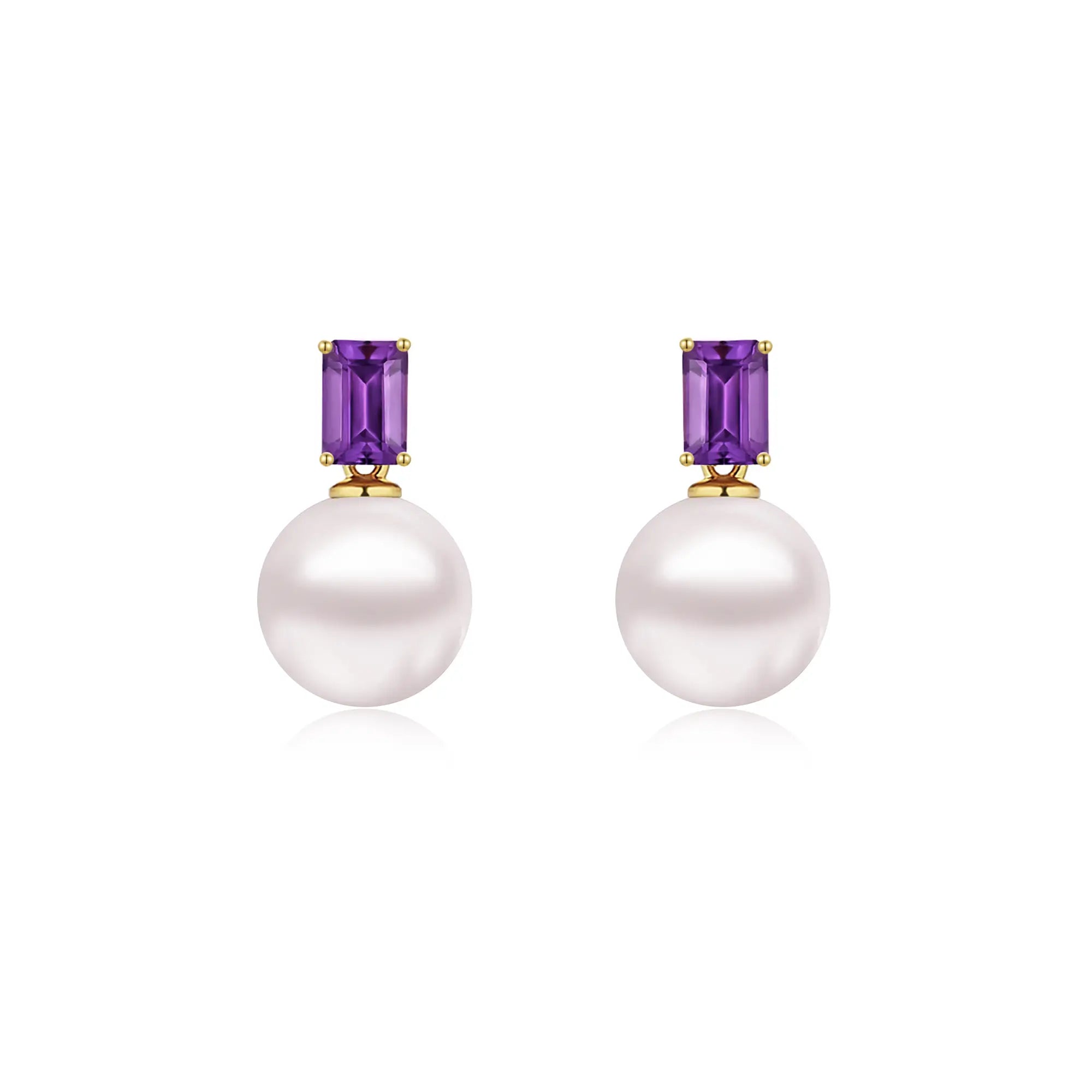 14k yellow gold Venus Natural Amethyst 8-9mm Cultured Pearl Convertible Drop Earrings