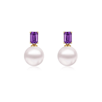 14k yellow gold Venus Natural Amethyst 8-9mm Cultured Pearl Convertible Drop Earrings