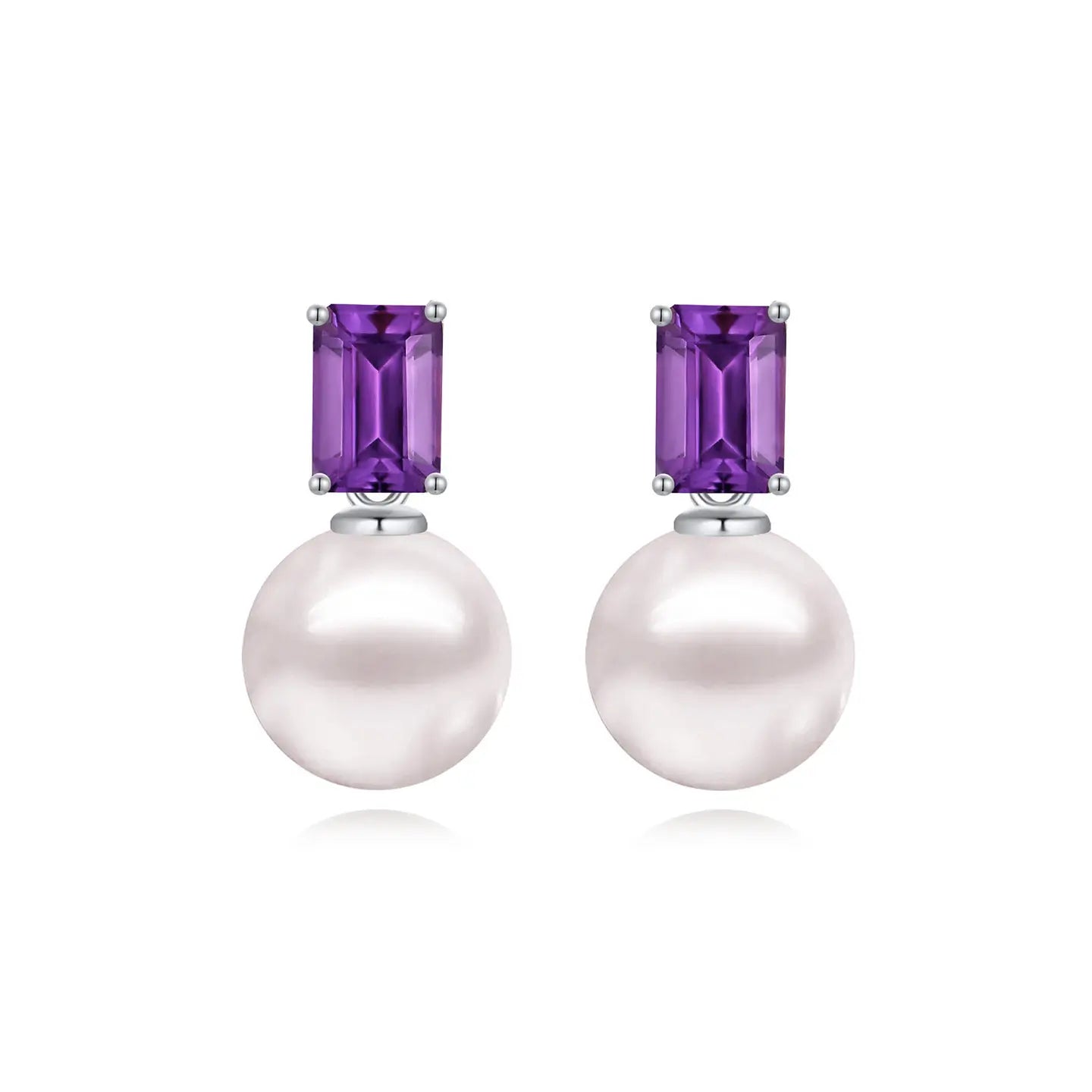 14k white gold sterling silver natural purple amethyst cultured pearl convertible drop earrings