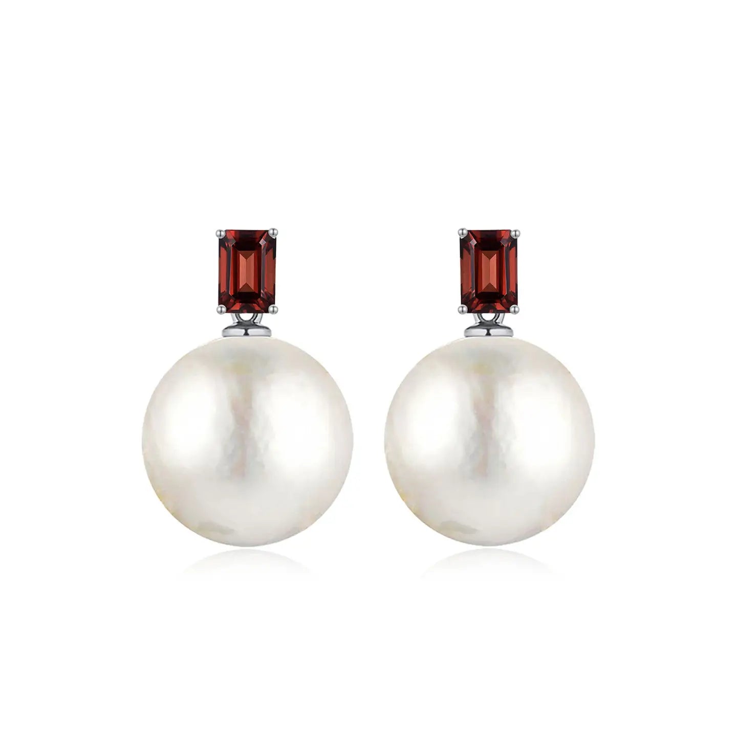 14k white gold or sterling silver emerald cut garnet round baroque pearl convertible drop earrings