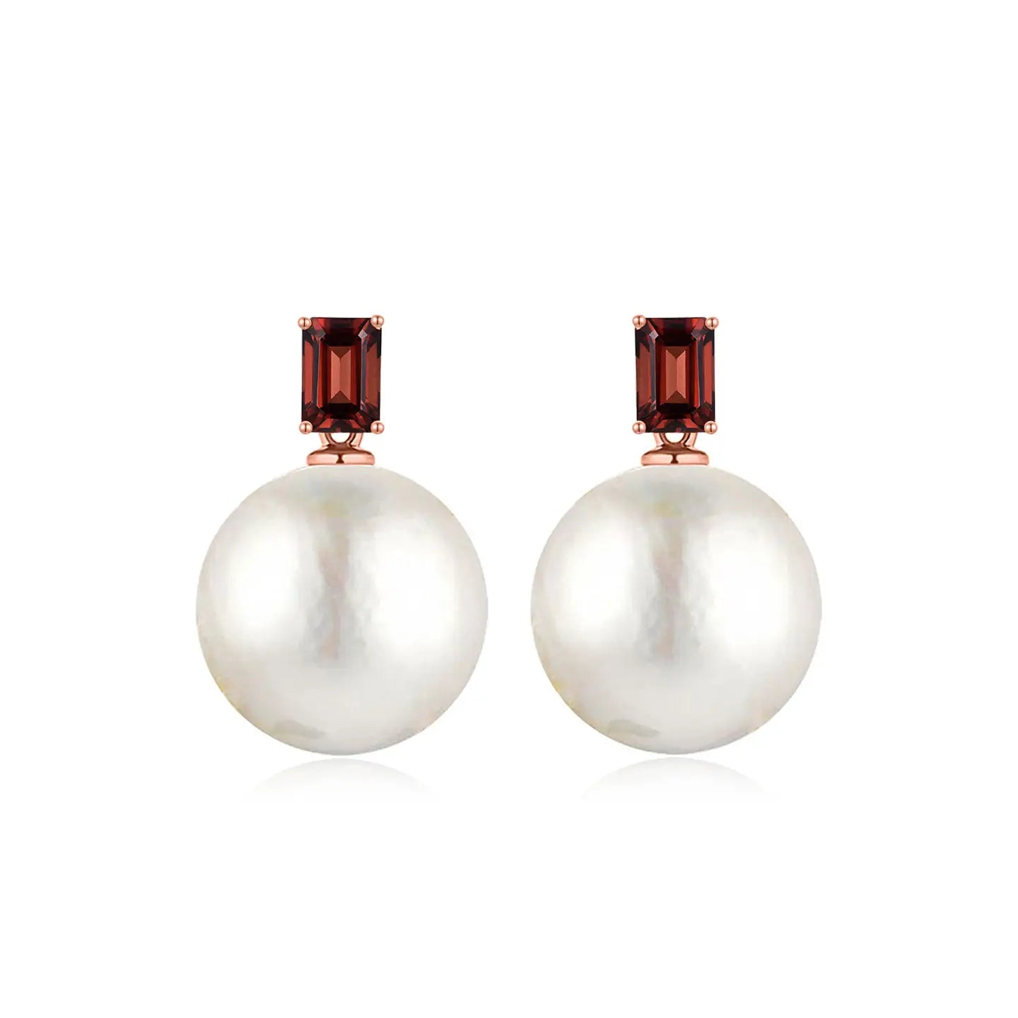 14k rose gold natural red garnet round baroque pearl convertible drop earrings