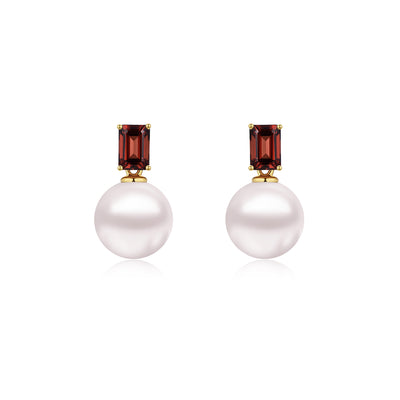 14k yellow gold Venus Natural Garnet 8-9mm Cultured Pearl Convertible Drop Earrings