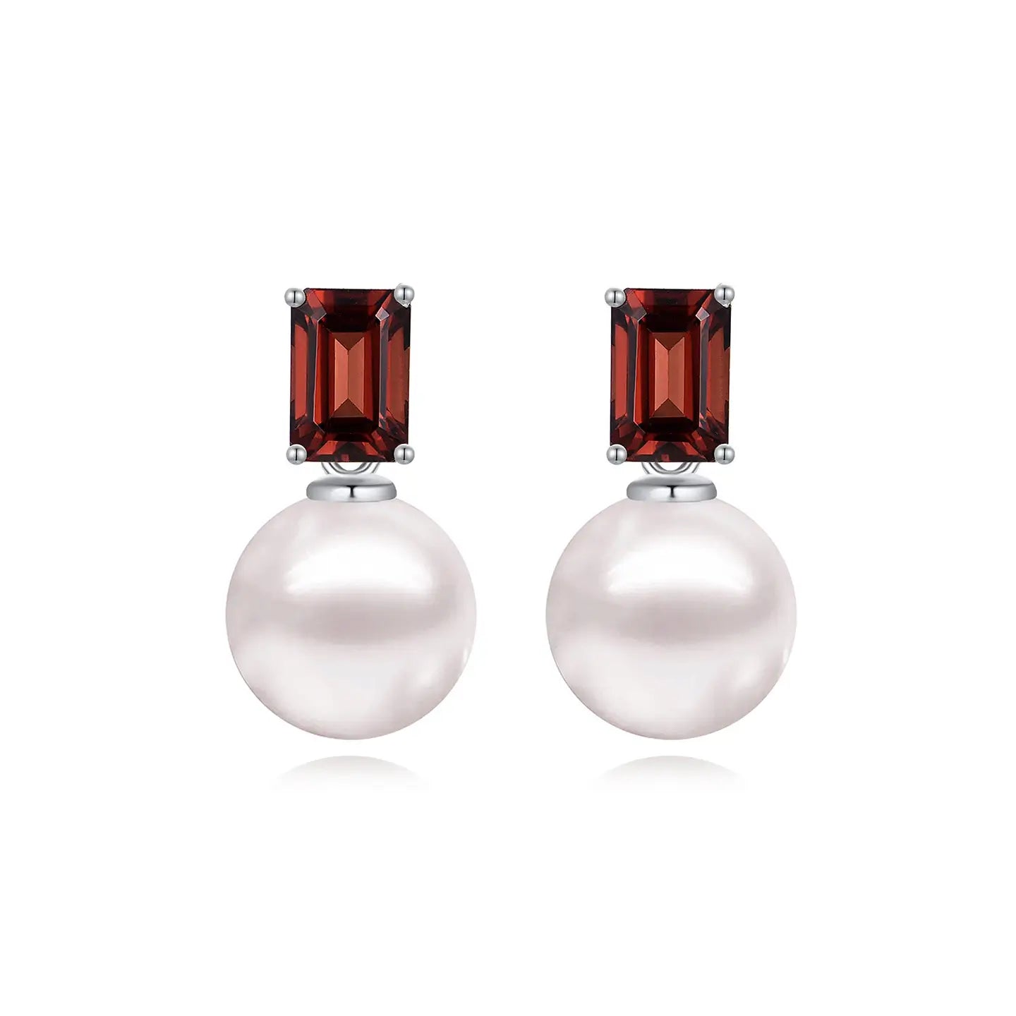 14k white gold sterling silver natural red garnet cultured pearl convertible earrings