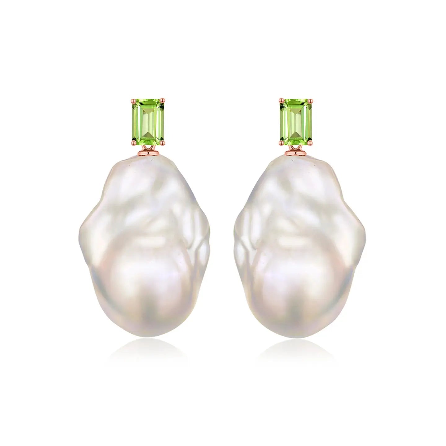 14K rose gold natural natural green peridot baroque pearl convertible drop earrings 