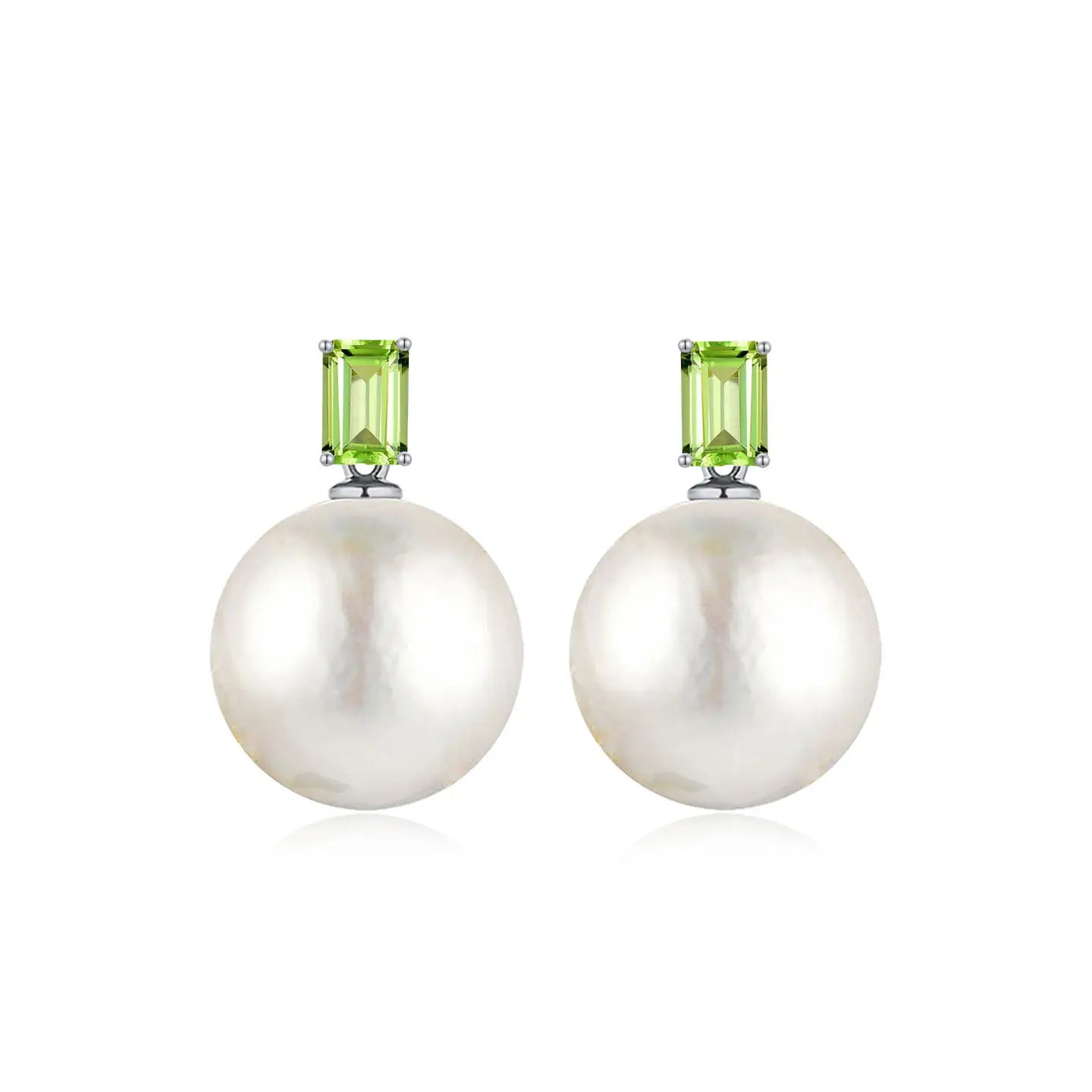 14k white gold or sterling silver green peridot pearl convertible drop earrings