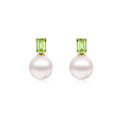 14k yellow gold Venus Peidot 8-9 mm cultured Pearl Convertible Drop Earrings
