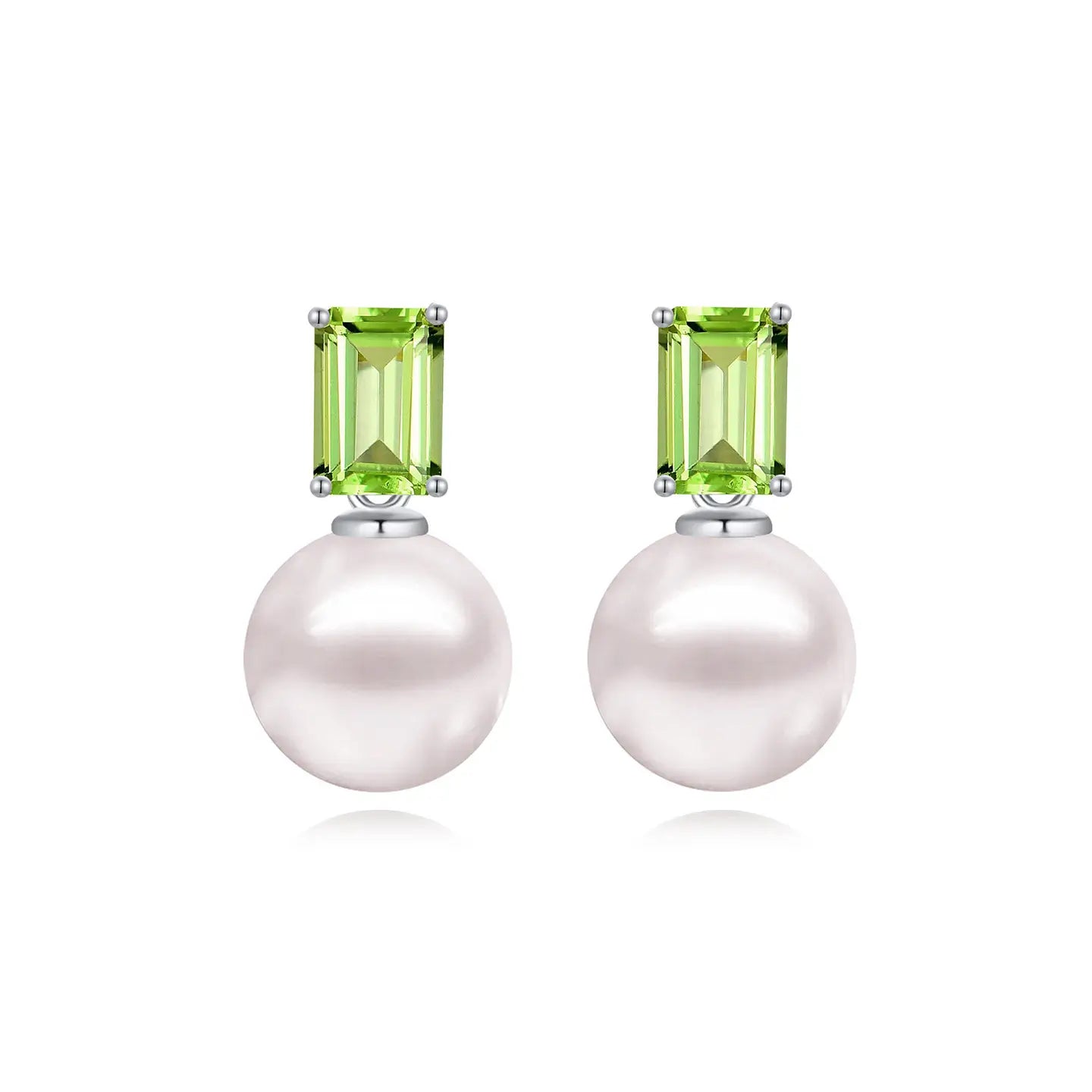 14k white gold sterling silver green peridot cultured round pearl convertible drop earrings