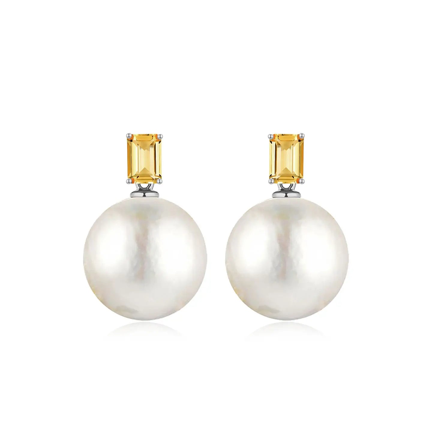 14k white gold sterling silver natural yellow citrine round baroque pearl convertible earrings 