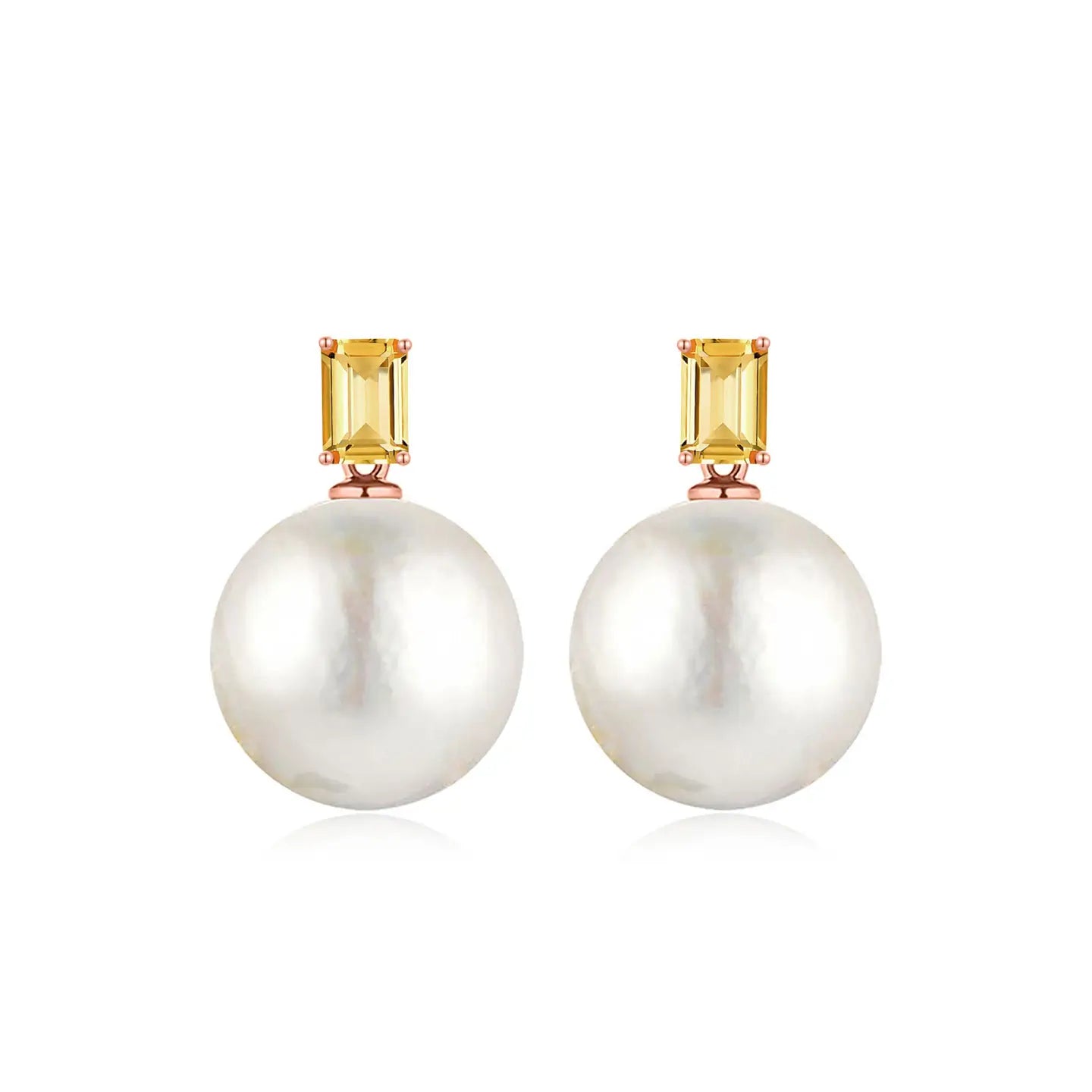 14k rose gold natural yellow citrine round baroque pearl convertible earrings 