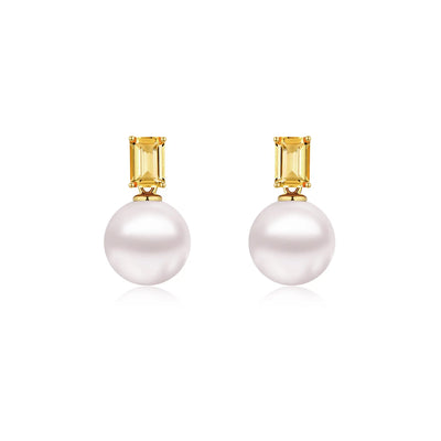 14k yellow gold Venus Natural Citrine 8-9mm cultured Pearl Convertible Drop Earrings