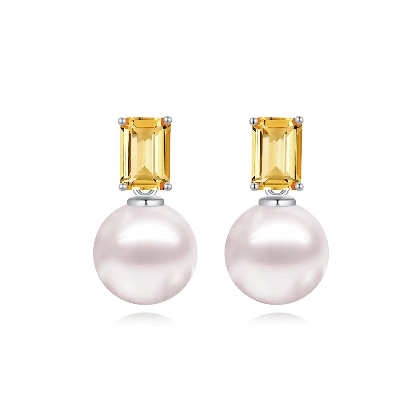 14k white gold sterling silver natrual citrine cultured pearl convertible drop earrings