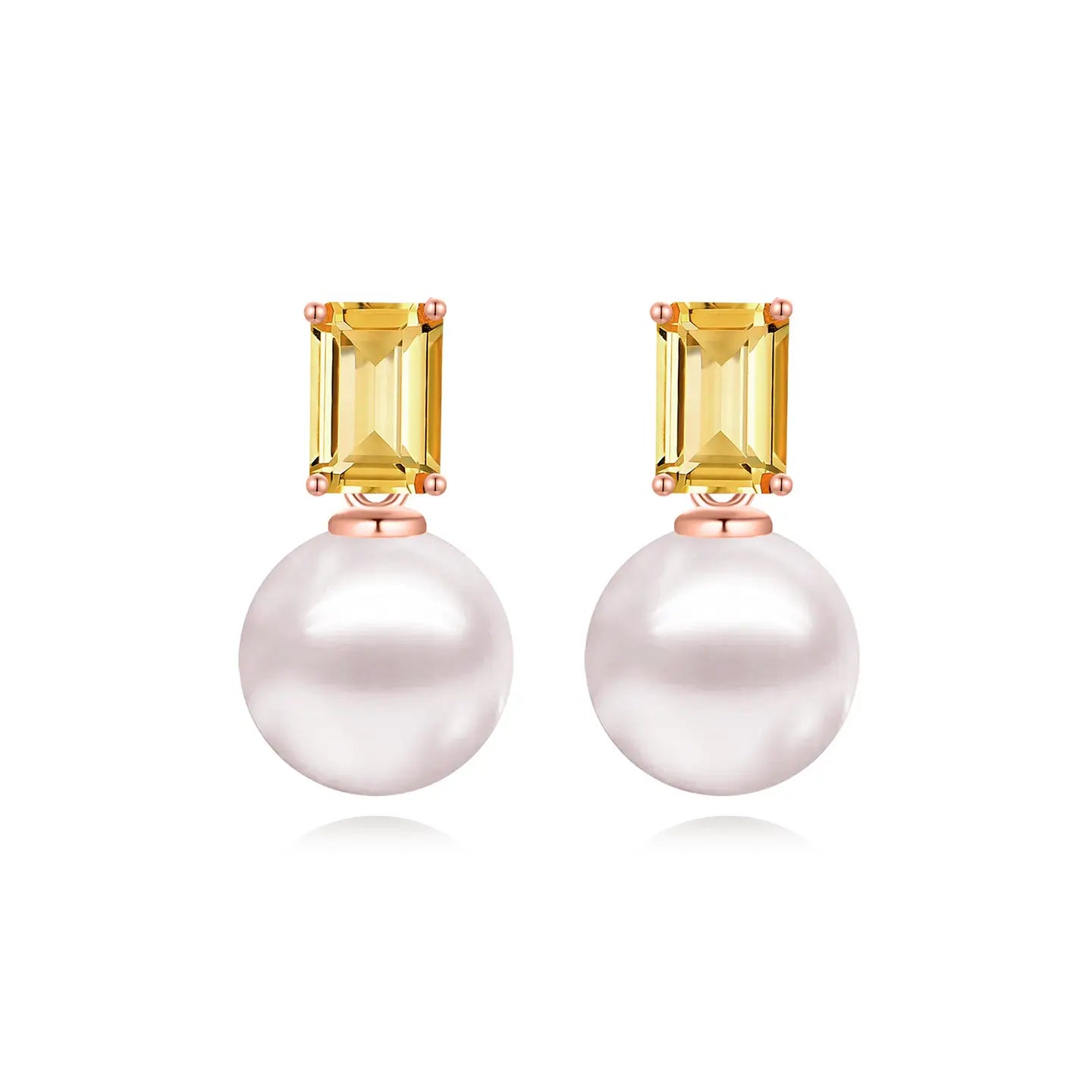 14k rose gold yellow citrine emerald cut cultured pearl convertible drop earrings