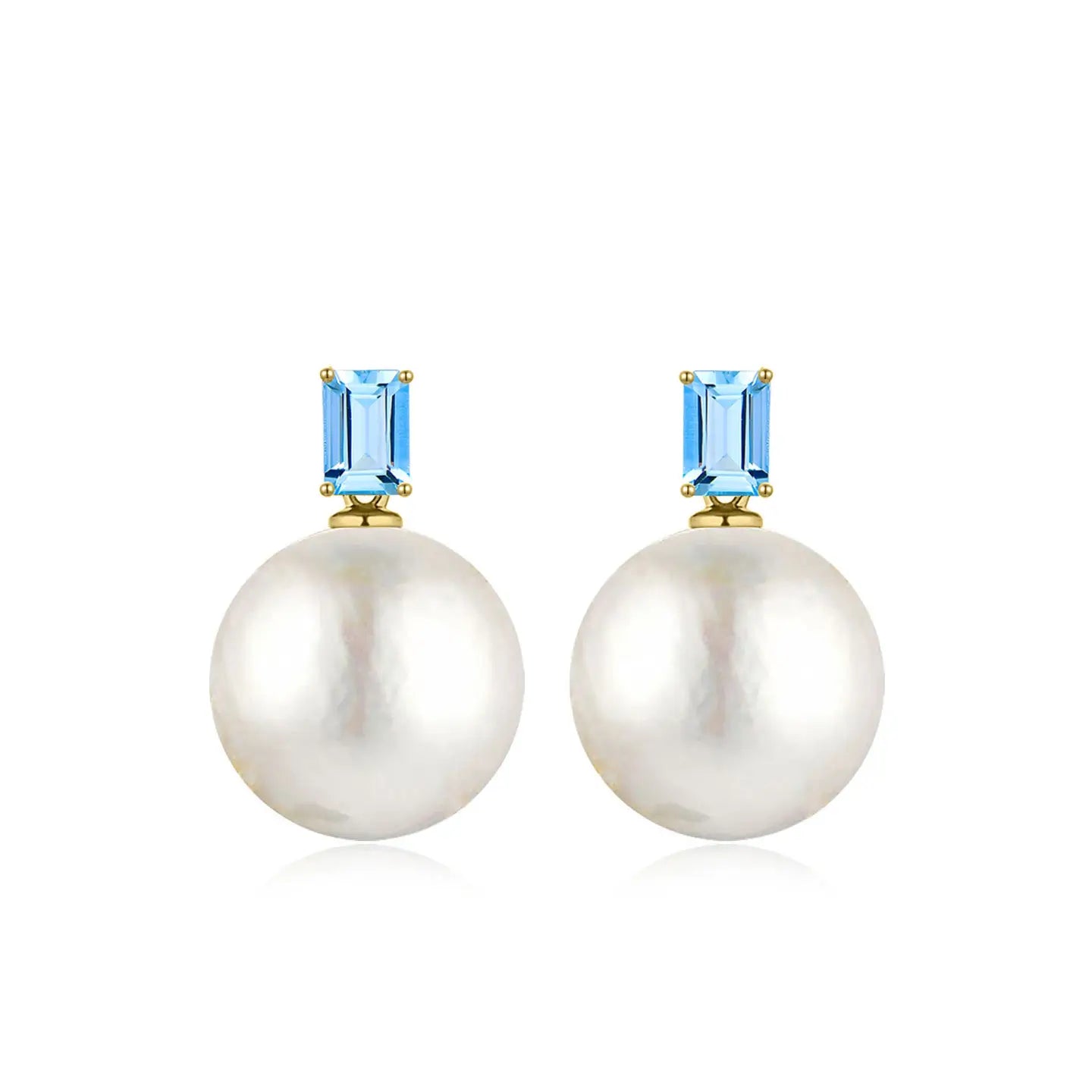 14k yellow gold natural blue topaz round baroque pearl convertible drop earrings